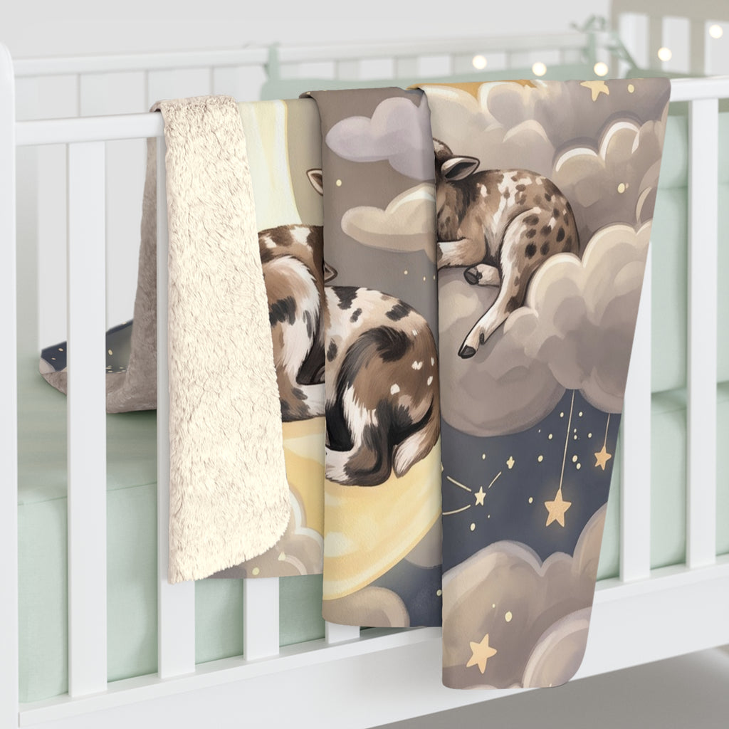 Dreamy Moon & Spotted Lambs Sherpa Fleece Blanket Starry Night Nursery Throw