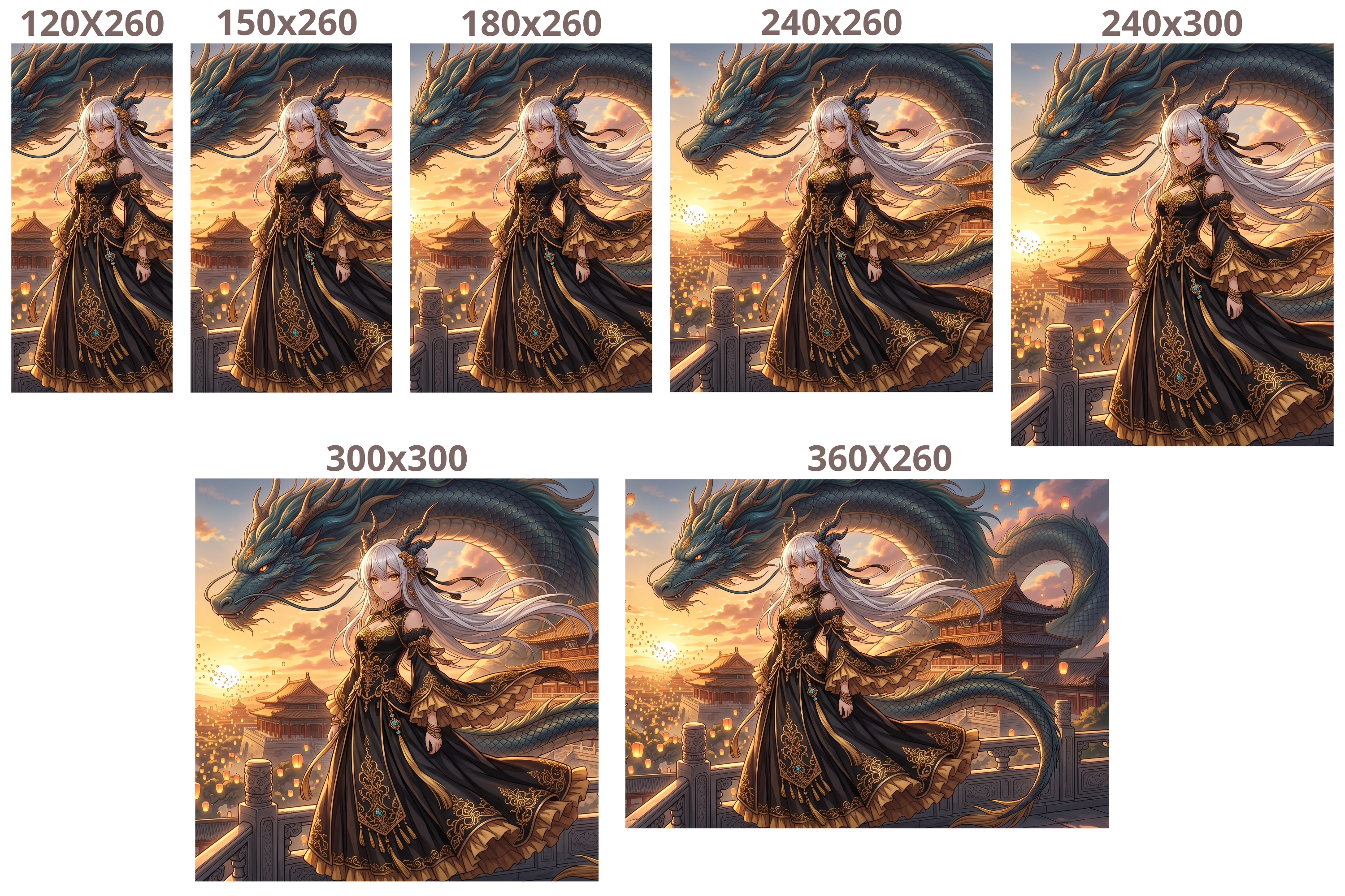 Anime Dragon & Princess Sunset Mural Epic Fantasy Asian Cityscape Wallpaper