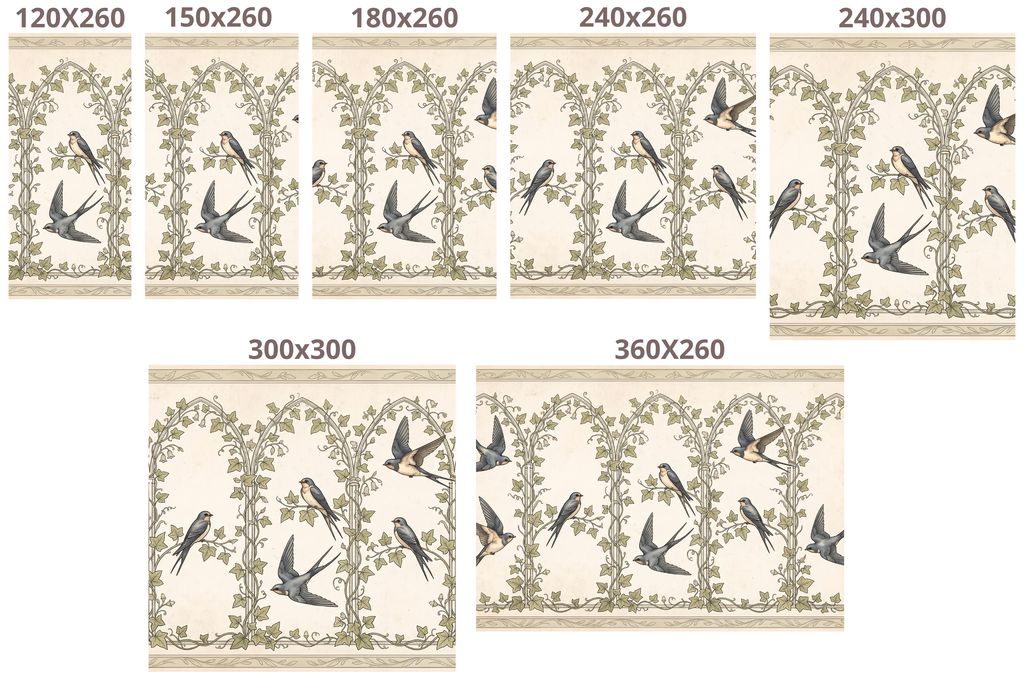 Vintage Swallow & Ivy Trellis Wall Mural Classic Botanical Archway Wallpaper