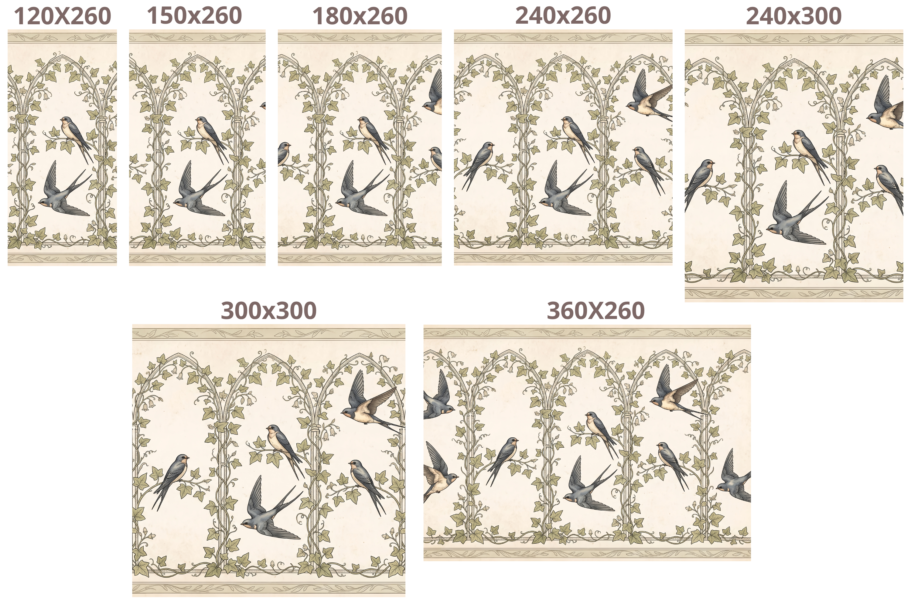 Vintage Swallow & Ivy Trellis Wall Mural Classic Botanical Archway Wallpaper
