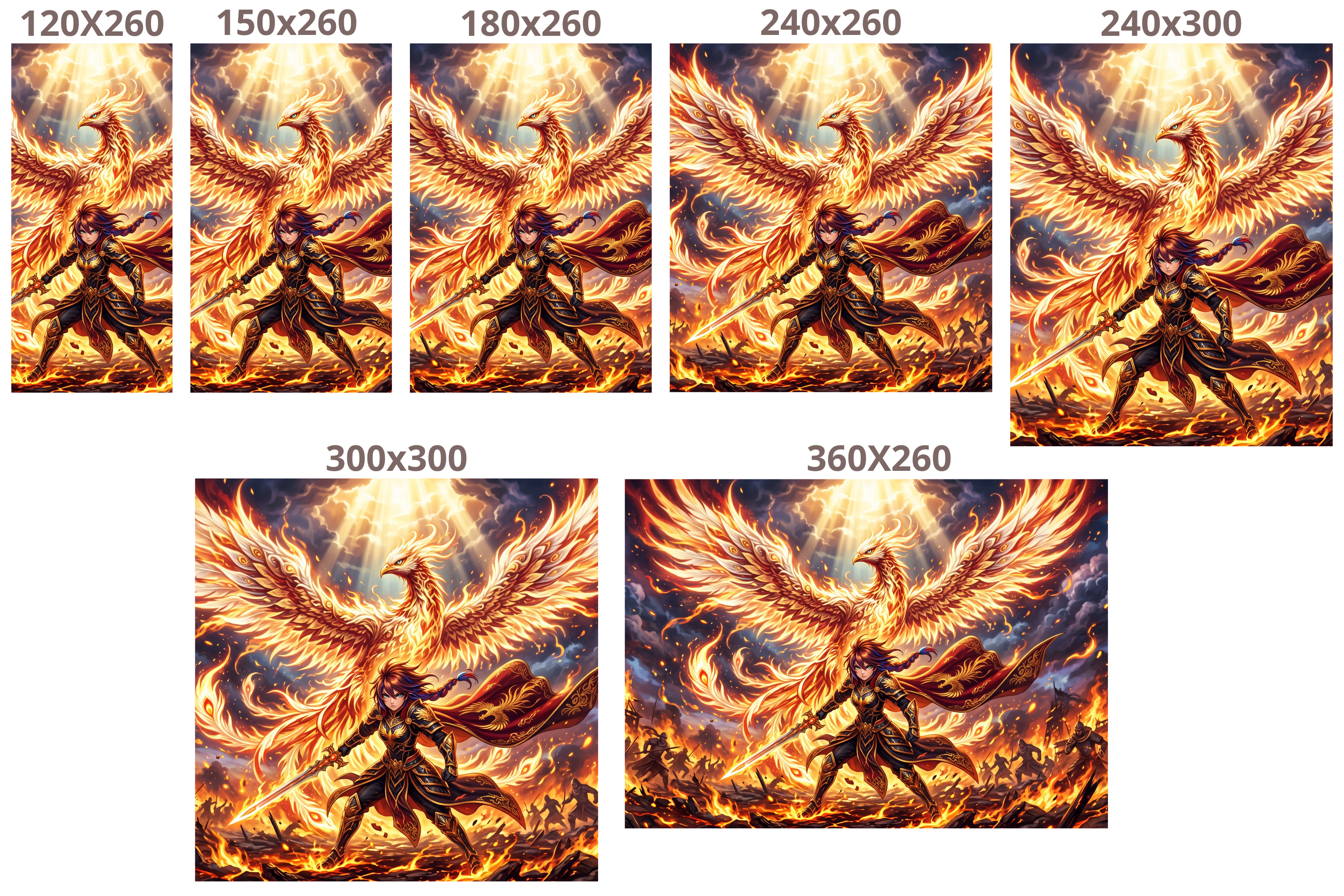 Epic Anime Phoenix Warrior Wall Mural Fiery Fantasy Battlefield Wallpaper