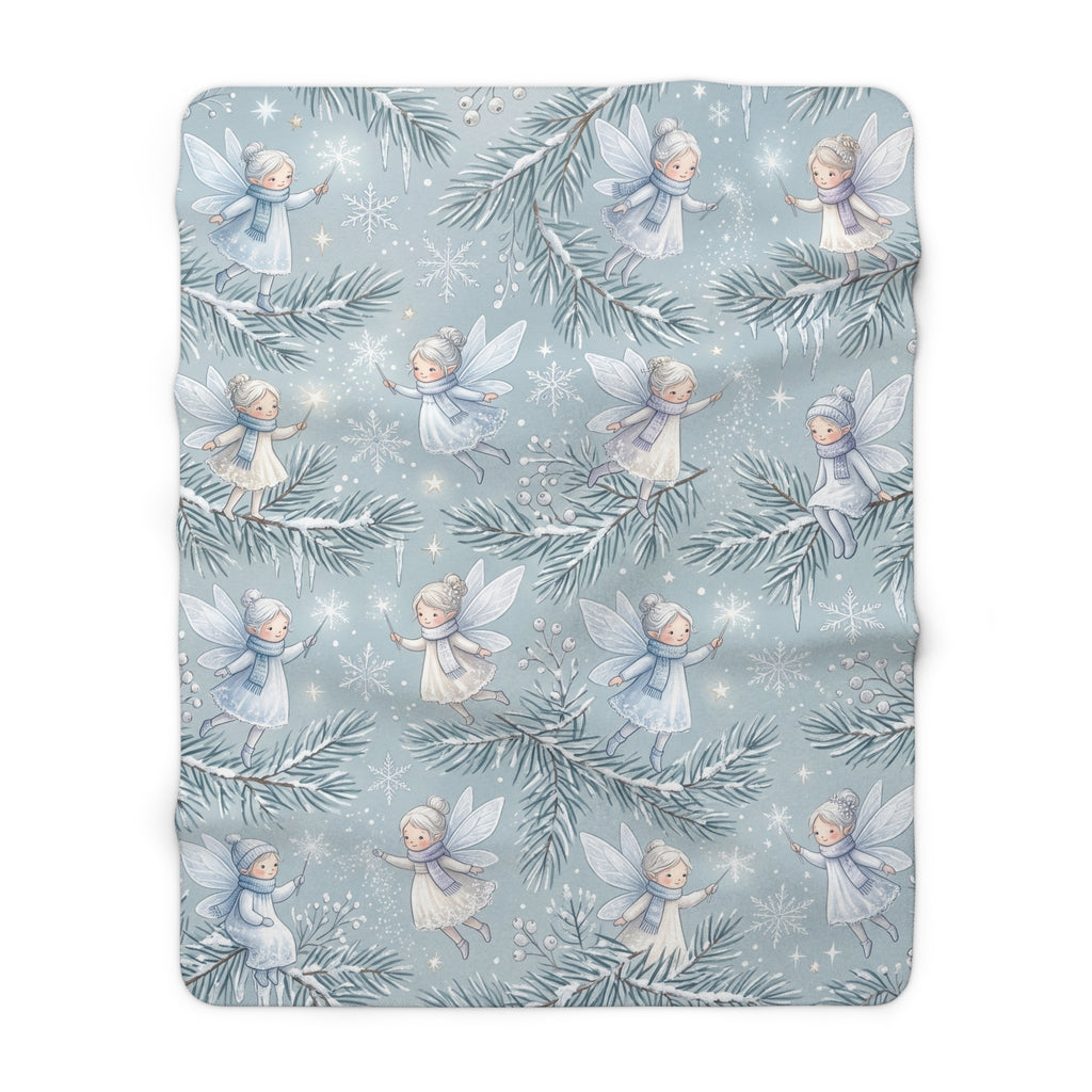 Winter Fairies & Snowflakes Sherpa Fleece Blanket Ethereal Holiday Throw