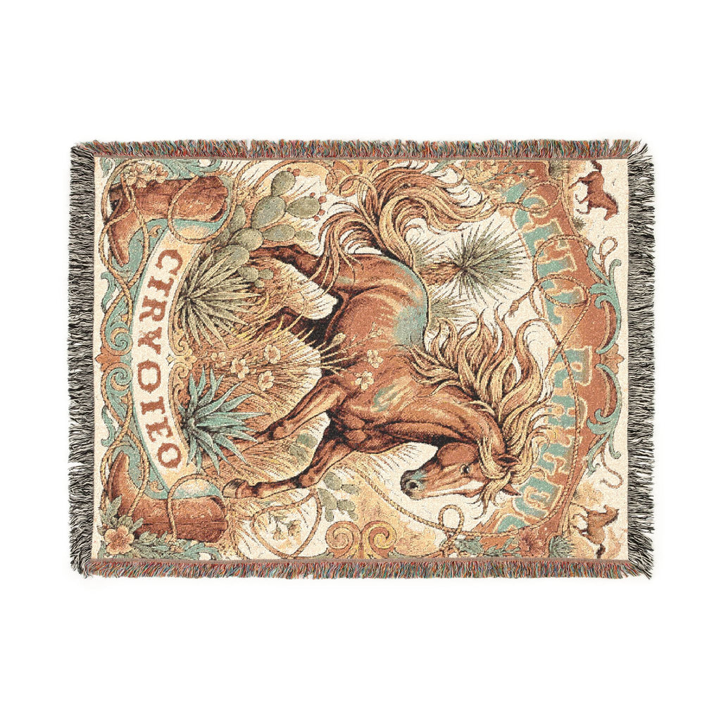 Vintage Western Wild Horse Woven Throw Blanket Southwestern Cowboy Tapestry