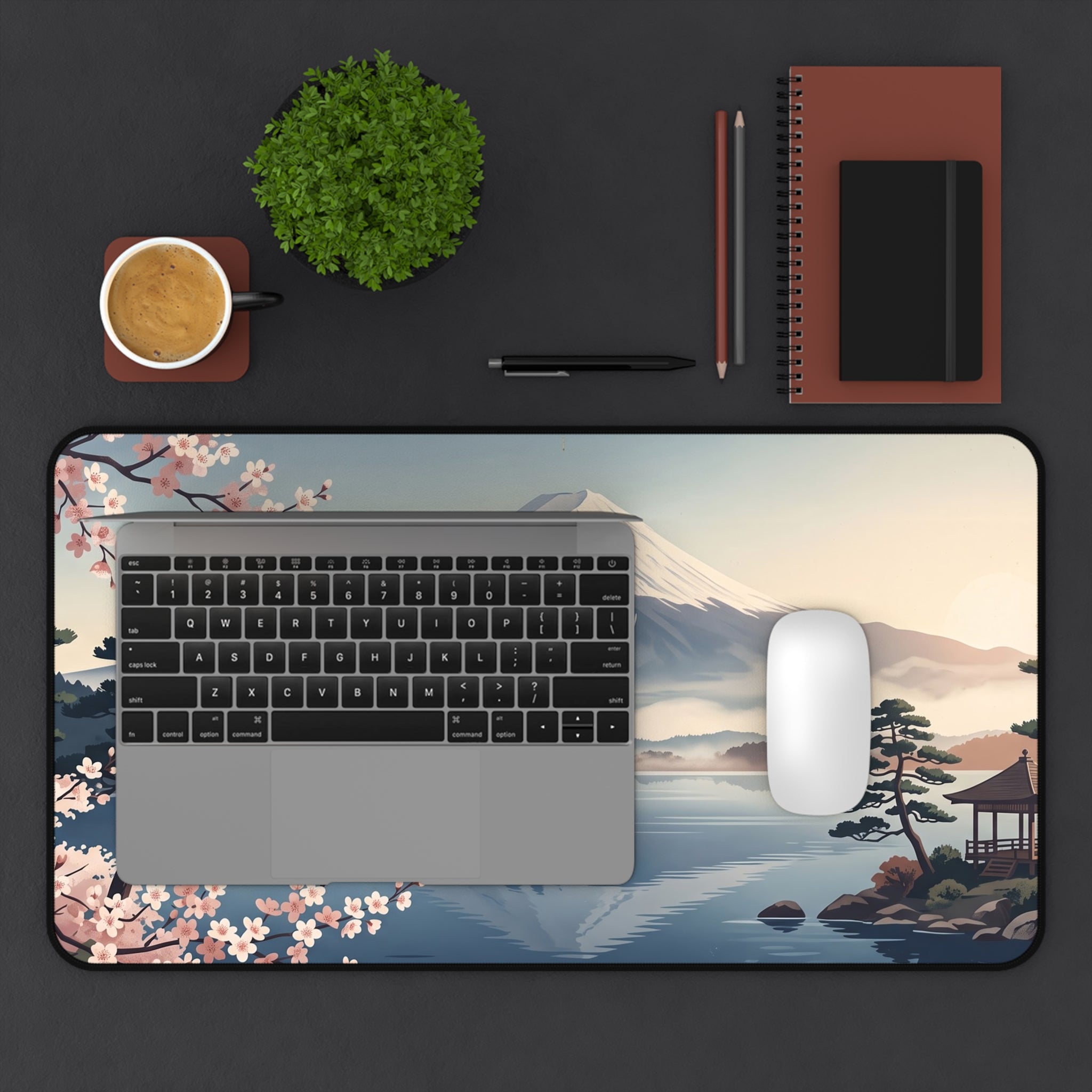 Vintage Mount Fuji Desk Mat Serene Japanese Landscape & Sakura Art Pad