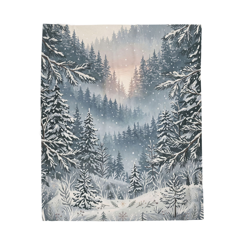 Serene Snowy Pine Forest Plush Throw Blanket Winter Wonderland Velvety Blanket