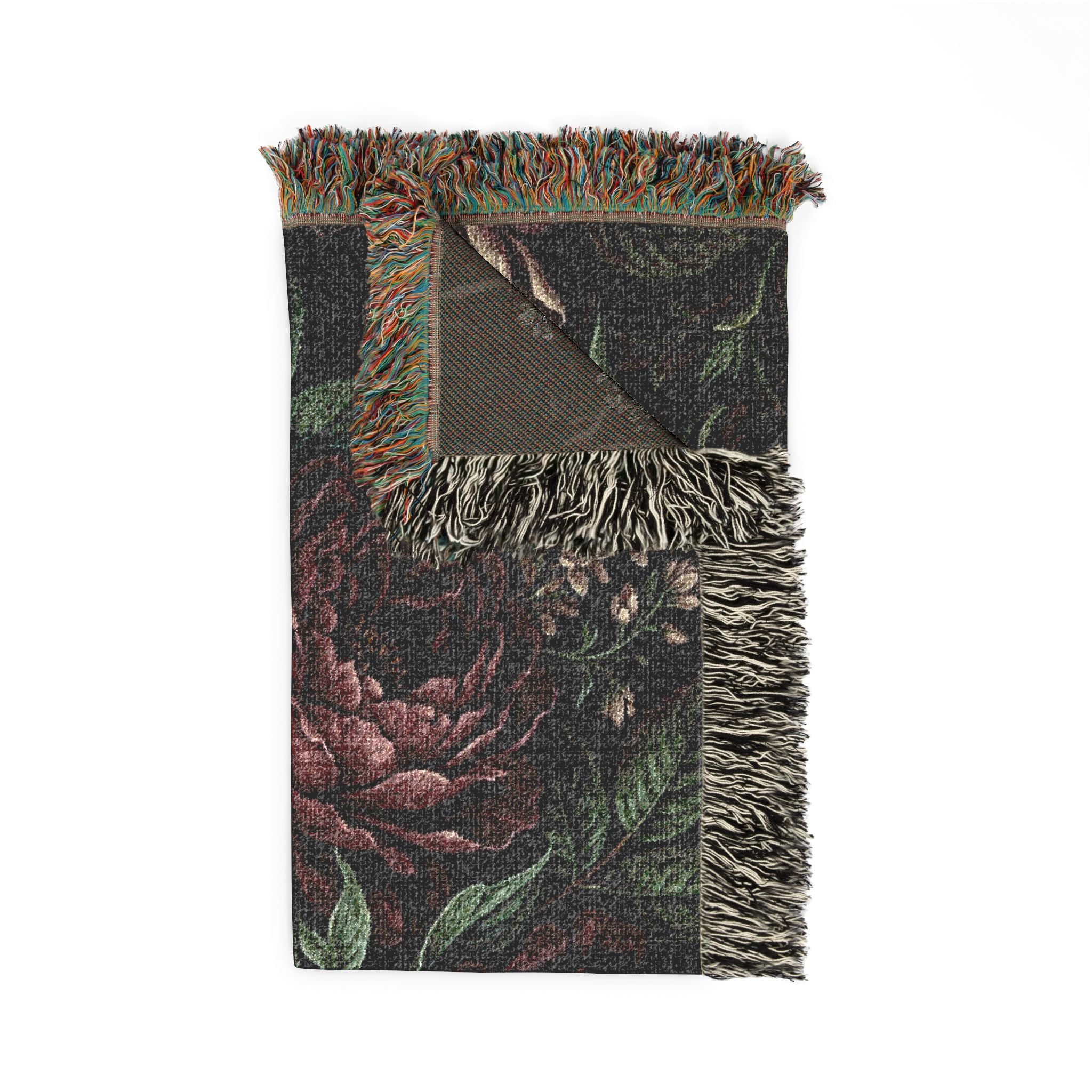 Dark Floral Peony Woven Throw Blanket Moody Botanical Tapestry