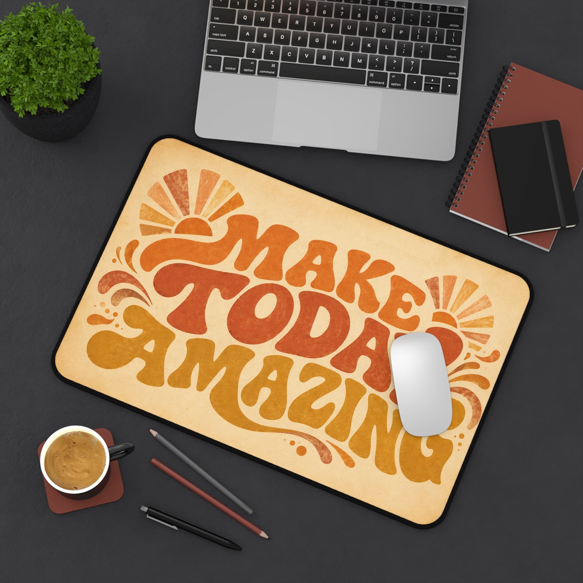 Retro Motivational Desk Mat "Make Today Amazing" Vintage Art Print Productivity Workspace Decor