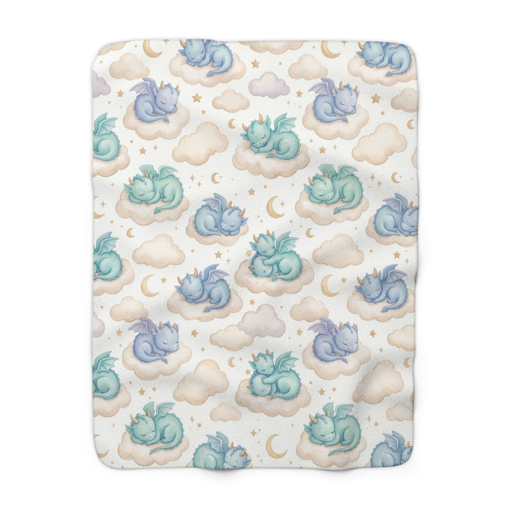 Pastel Sleeping Dragon & Cloud Sherpa Fleece Blanket Dreamy Nursery Throw
