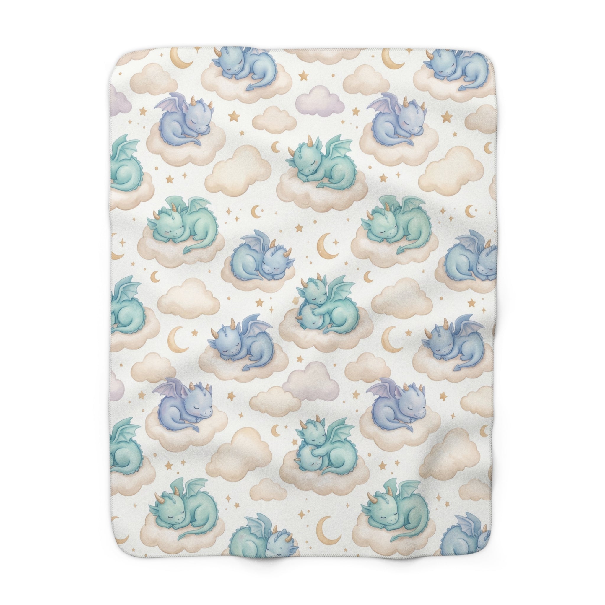 Pastel Sleeping Dragon & Cloud Sherpa Fleece Blanket Dreamy Nursery Throw