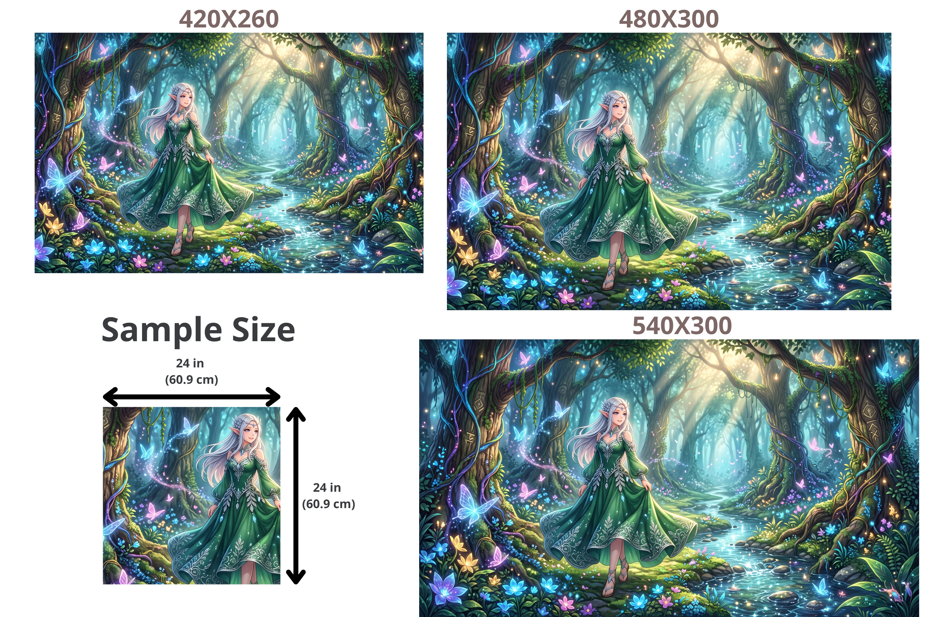 Enchanted Elf Forest & River Mural Magical Anime Fantasy Landscape Wallpaper