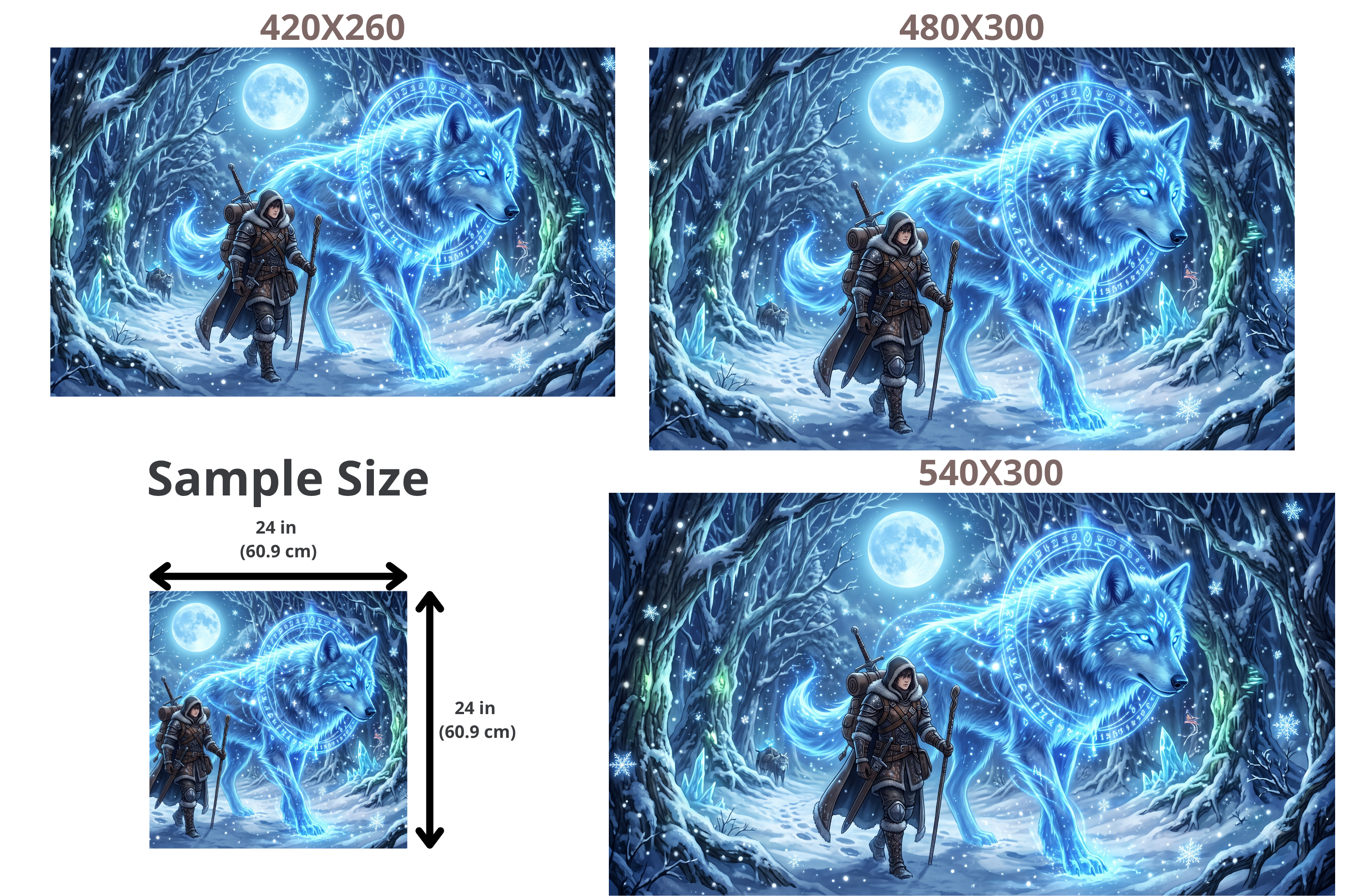 Epic Fantasy Spirit Wolf Anime Mural Magical Winter Warrior Landscape Wallpaper