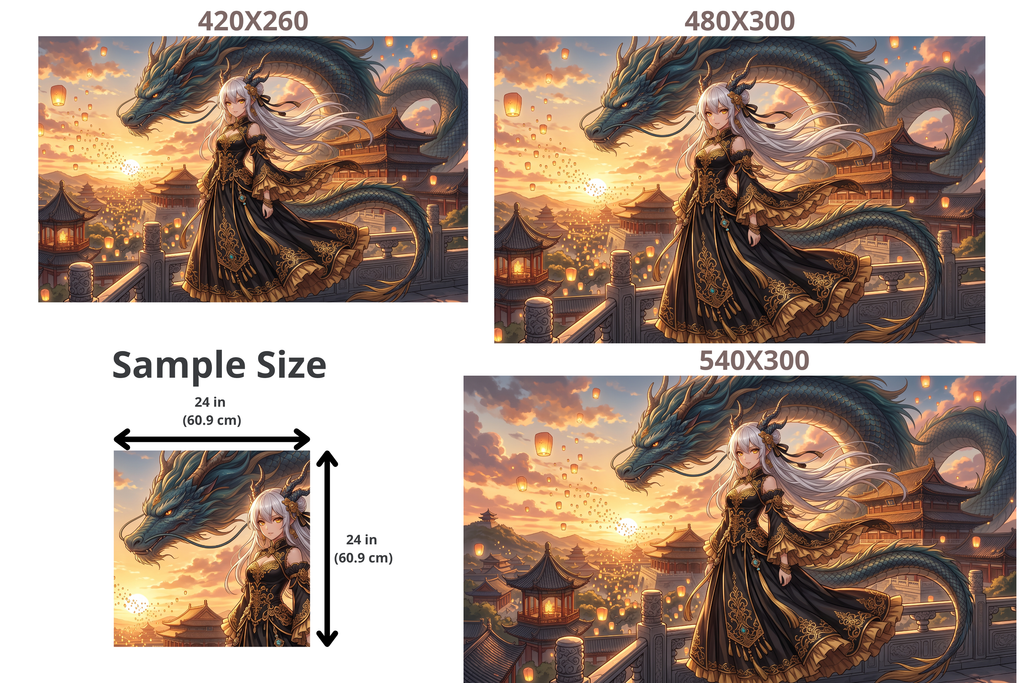 Anime Dragon & Princess Sunset Mural Epic Fantasy Asian Cityscape Wallpaper