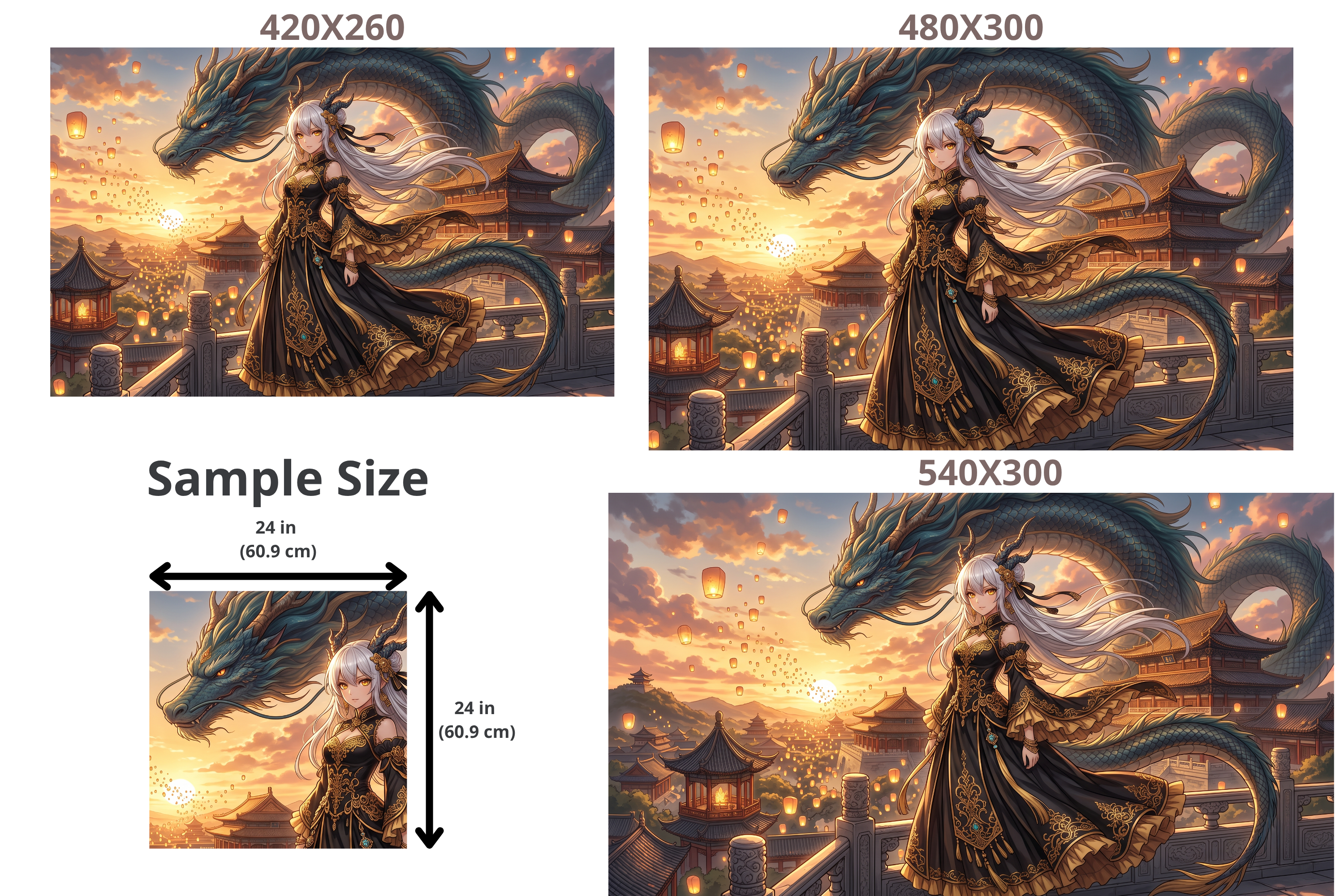 Anime Dragon & Princess Sunset Mural Epic Fantasy Asian Cityscape Wallpaper