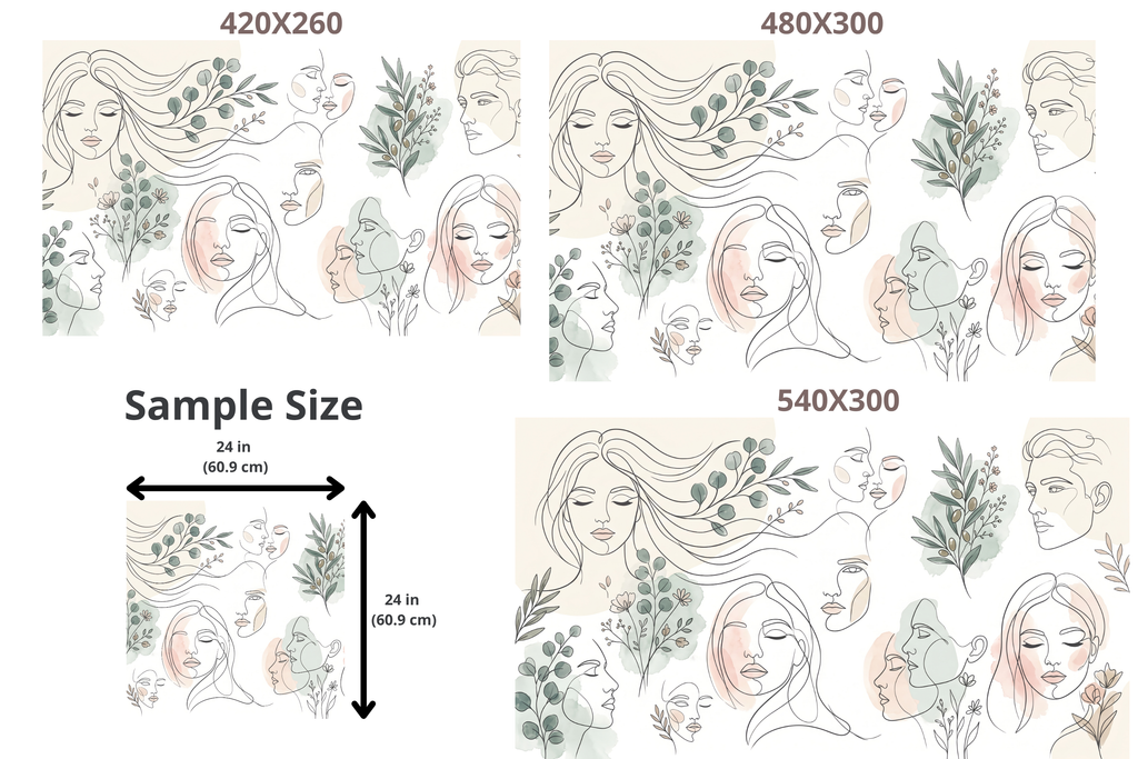 Abstract Line Art Wallpaper Mural – Minimalist Faces & Botanical Neutral Wallpaper