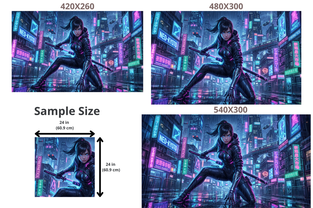 Cyberpunk Neon Samurai Girl Anime Mural  Futuristic Sci-Fi Cityscape Wallpaper