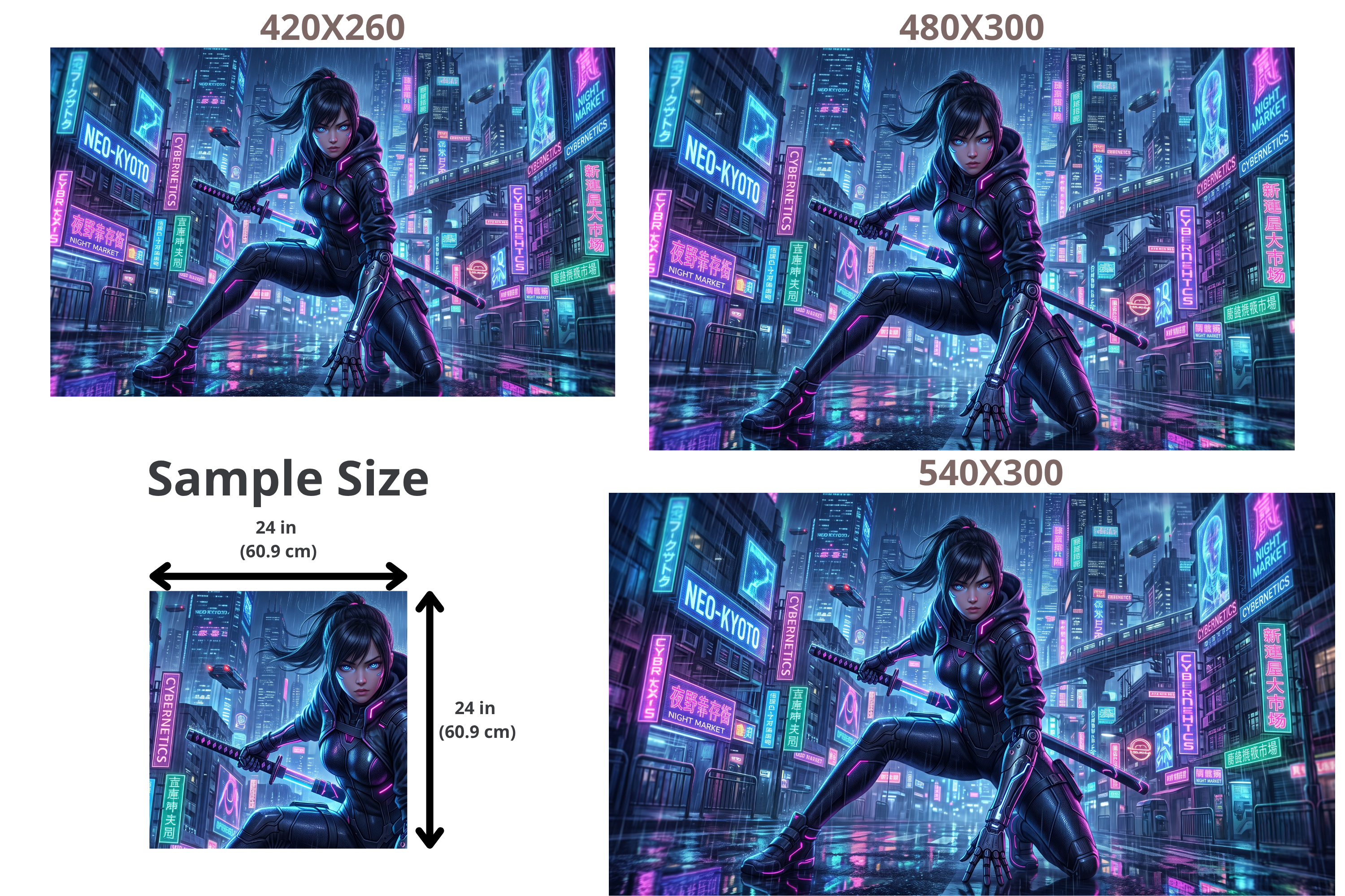 Cyberpunk Neon Samurai Girl Anime Mural  Futuristic Sci-Fi Cityscape Wallpaper