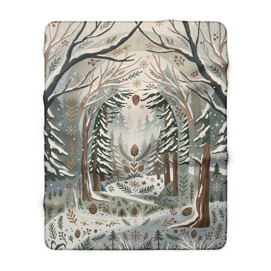 Serene Winter Woodland Sherpa Fleece Blanket Nordic Forest Cozy Throw