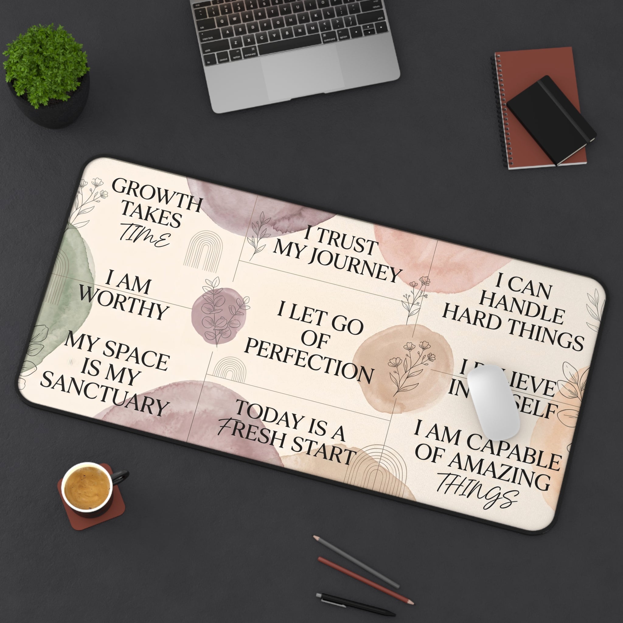 Pastel Watercolor Affirmations Desk Mat "I Let Go Of Perfection" Botanical Art Pad