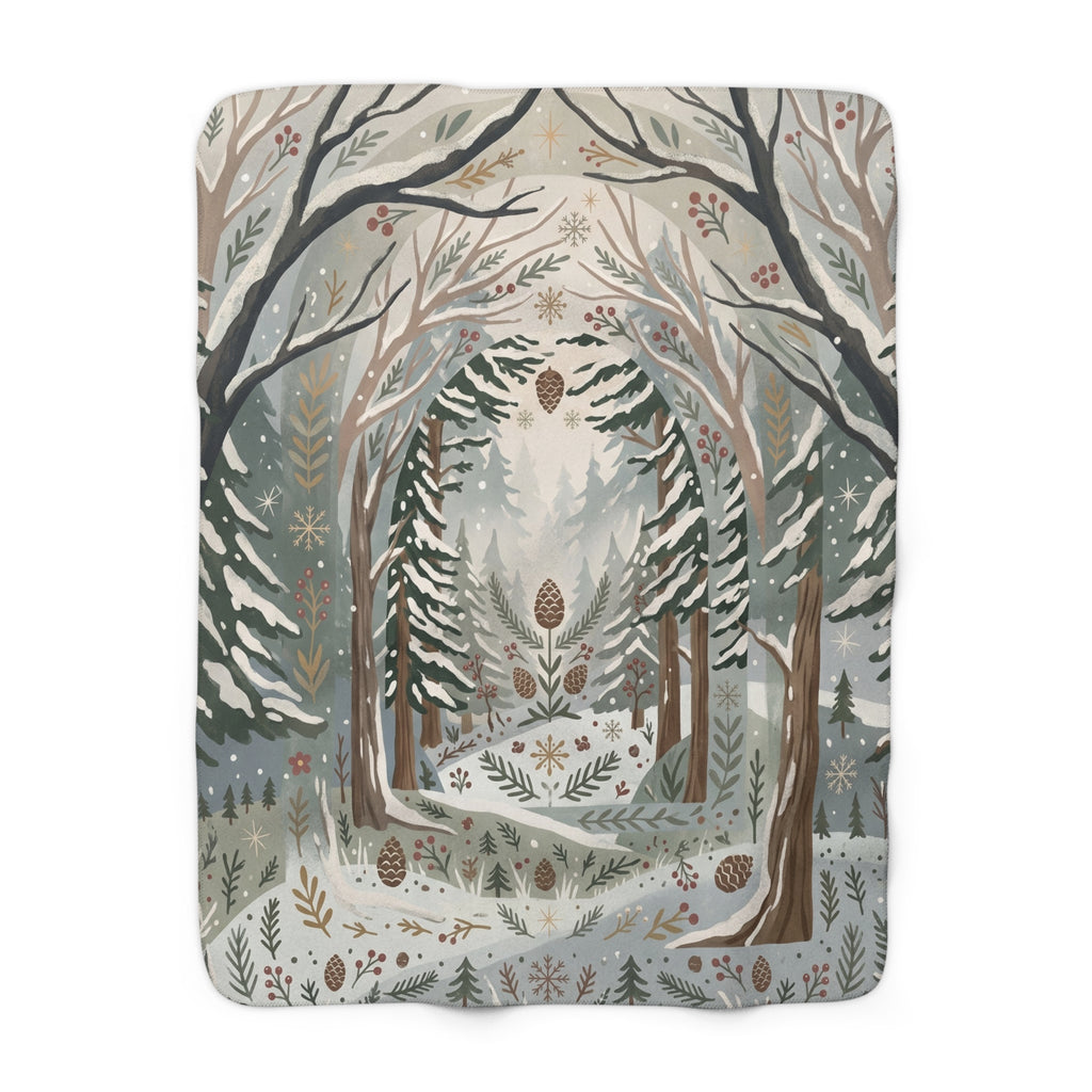 Serene Winter Woodland Sherpa Fleece Blanket Nordic Forest Cozy Throw