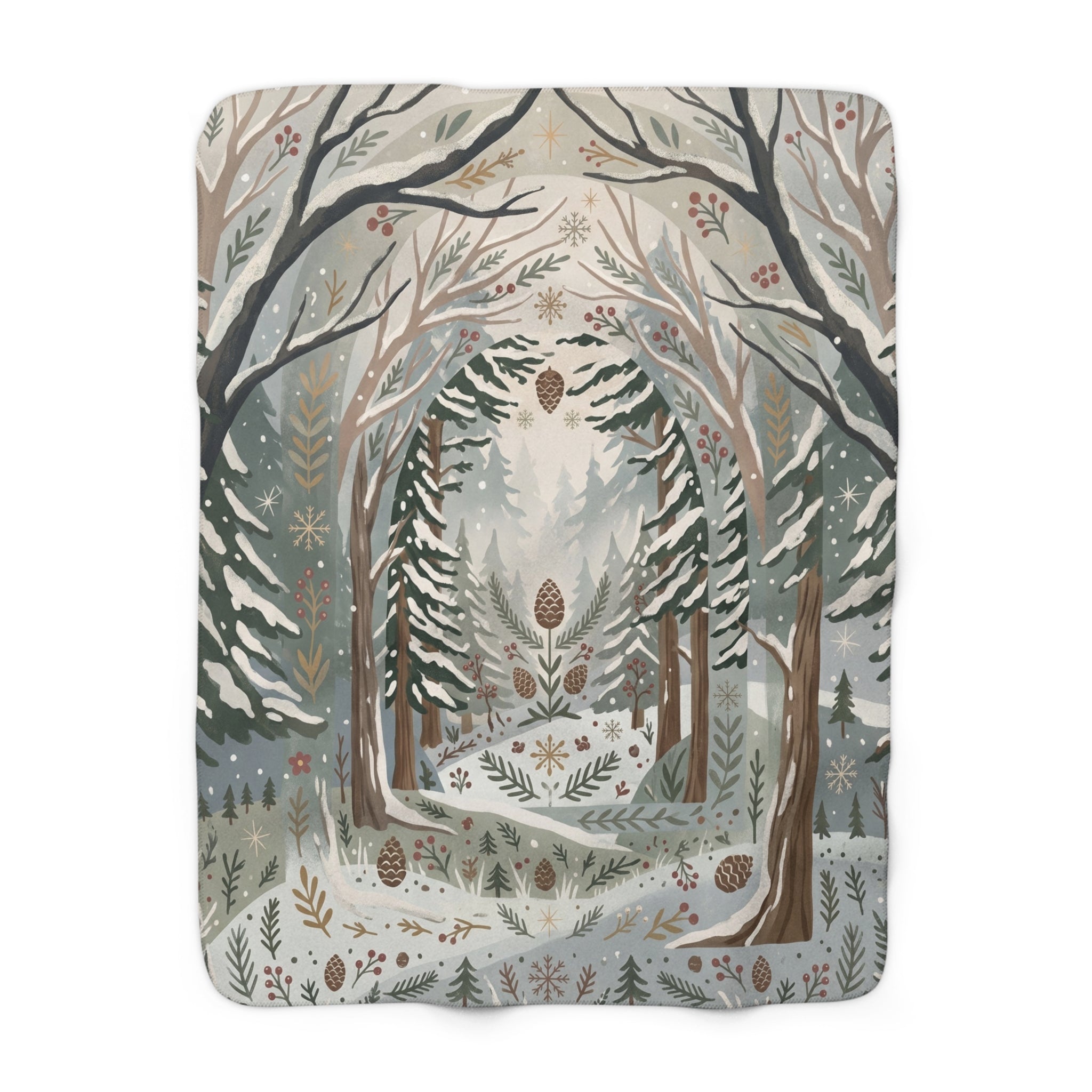 Serene Winter Woodland Sherpa Fleece Blanket Nordic Forest Cozy Throw