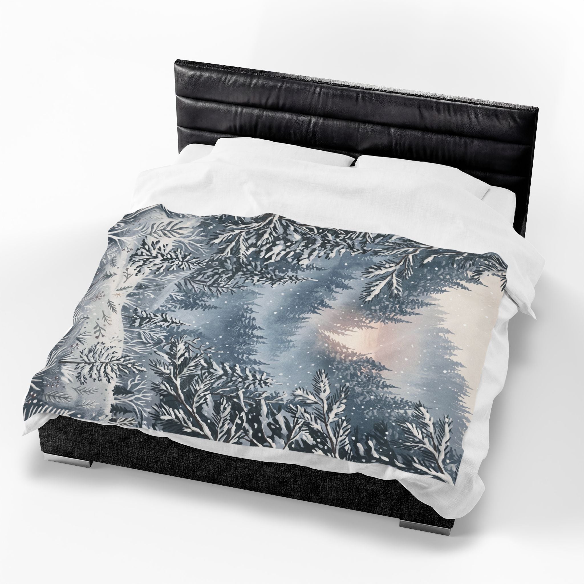 Serene Snowy Pine Forest Plush Throw Blanket Winter Wonderland Velvety Blanket