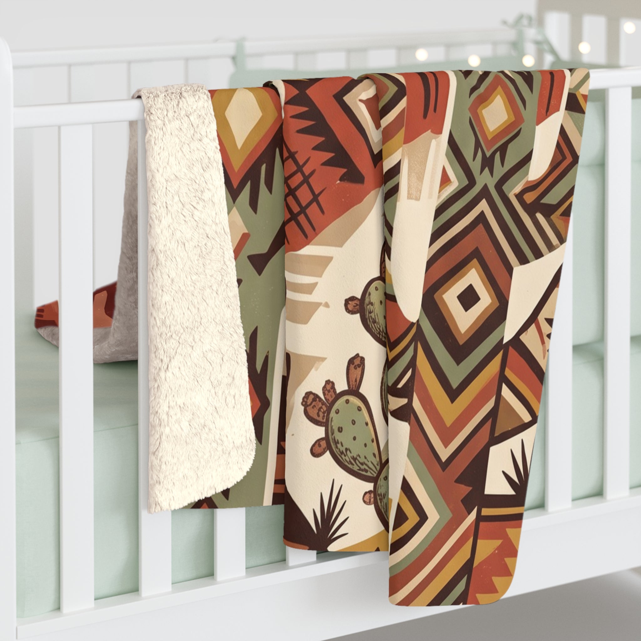 Southwestern Geometric Desert Sherpa Fleece Blanket Boho Cactus Throw