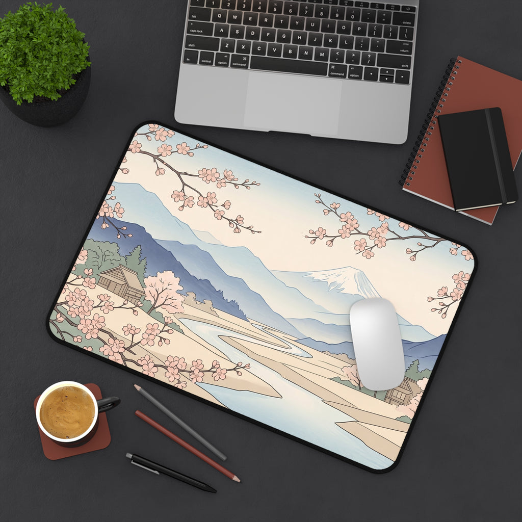 Japanese Aesthetic Mount Fuji Desk Mat Cherry Blossom Sakura Art Workspace Pad
