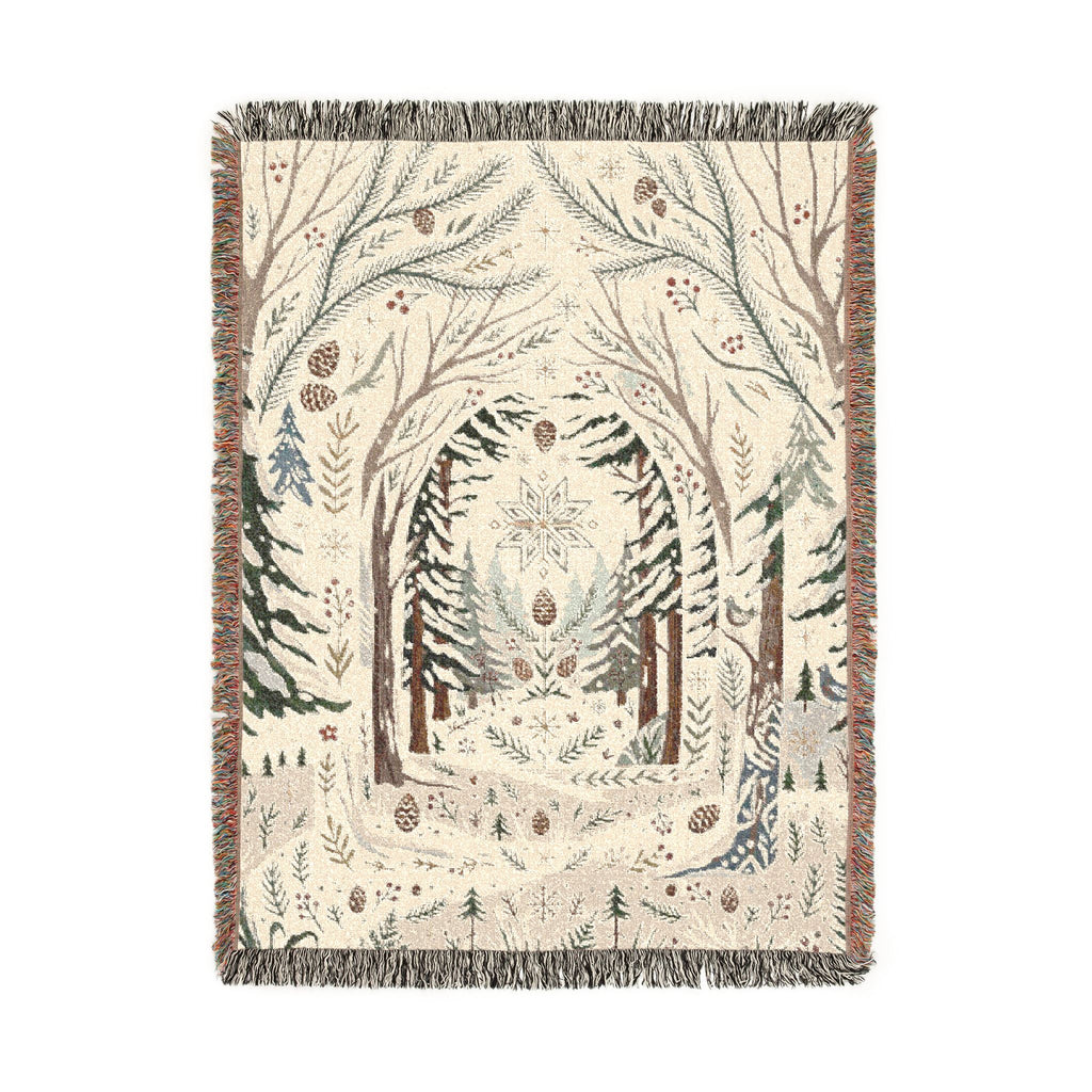 Nordic Folk Art Winter Forest Woven Throw Blanket Scandinavian Tapestry