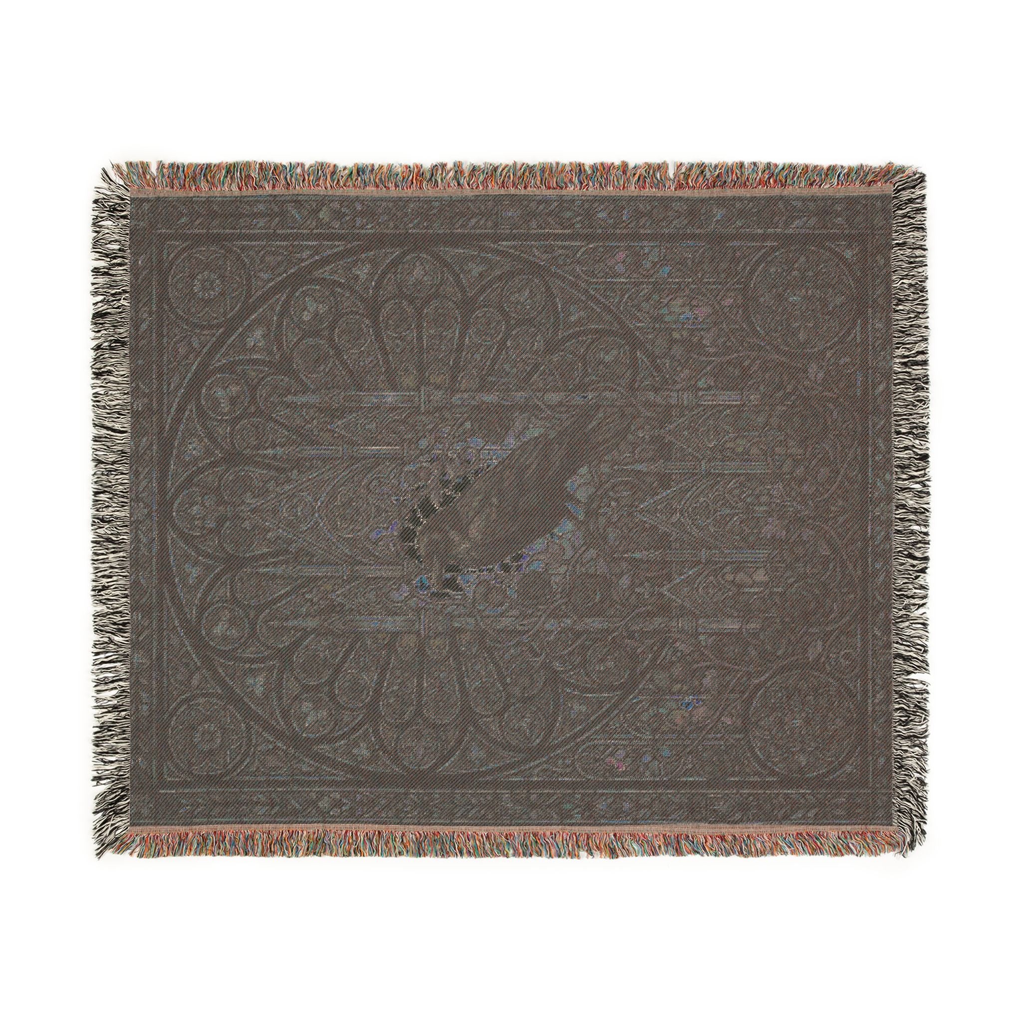 Gothic Raven Stained Glass Woven Throw Blanket  Dark Academia Tapestry