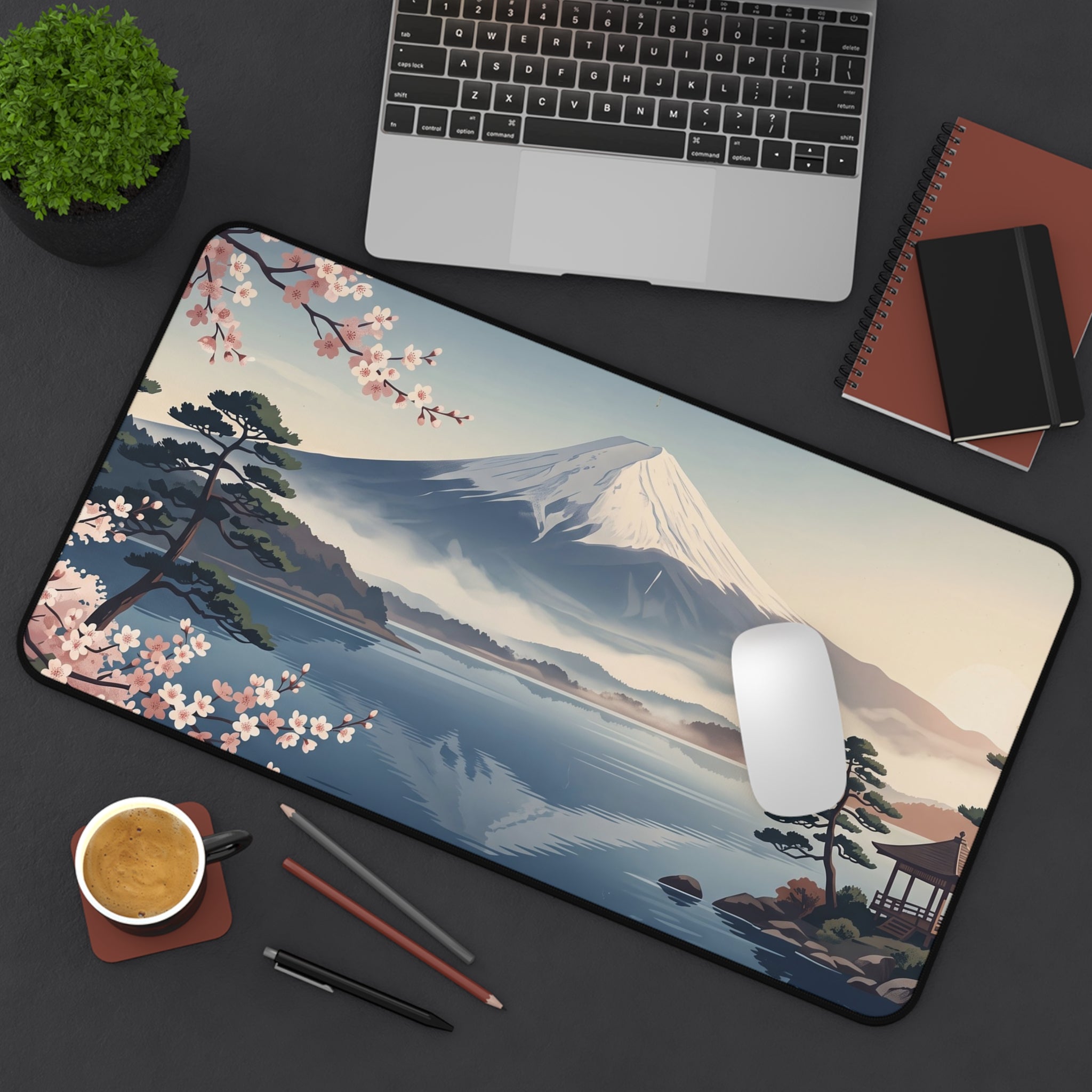 Vintage Mount Fuji Desk Mat Serene Japanese Landscape & Sakura Art Pad