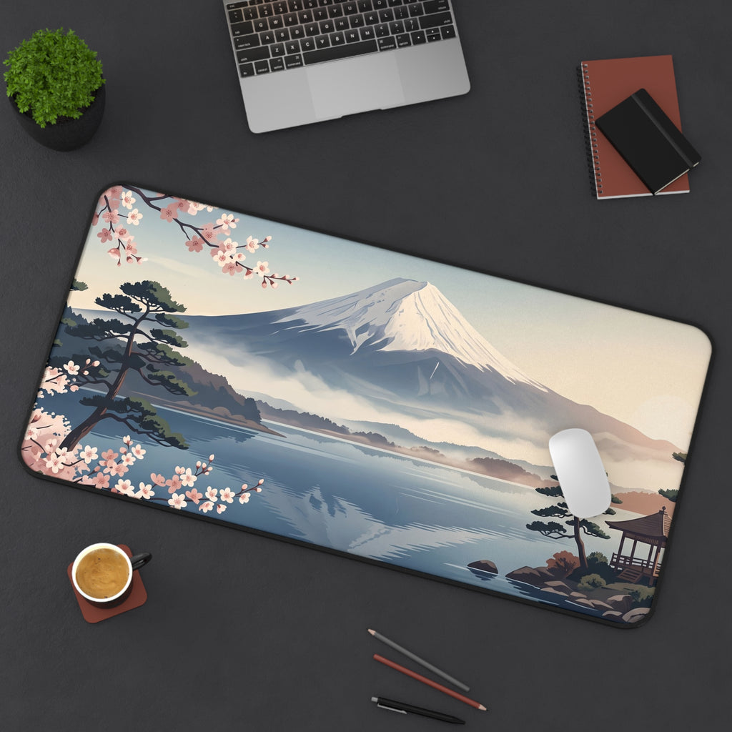 Vintage Mount Fuji Desk Mat Serene Japanese Landscape & Sakura Art Pad