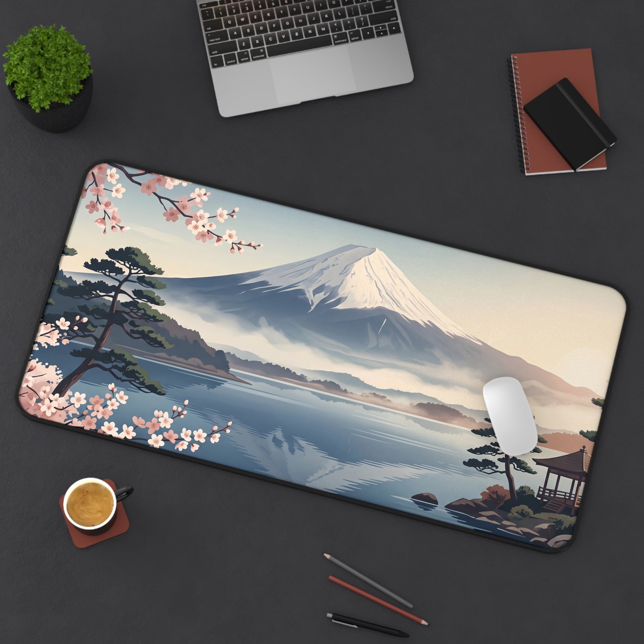 Vintage Mount Fuji Desk Mat Serene Japanese Landscape & Sakura Art Pad