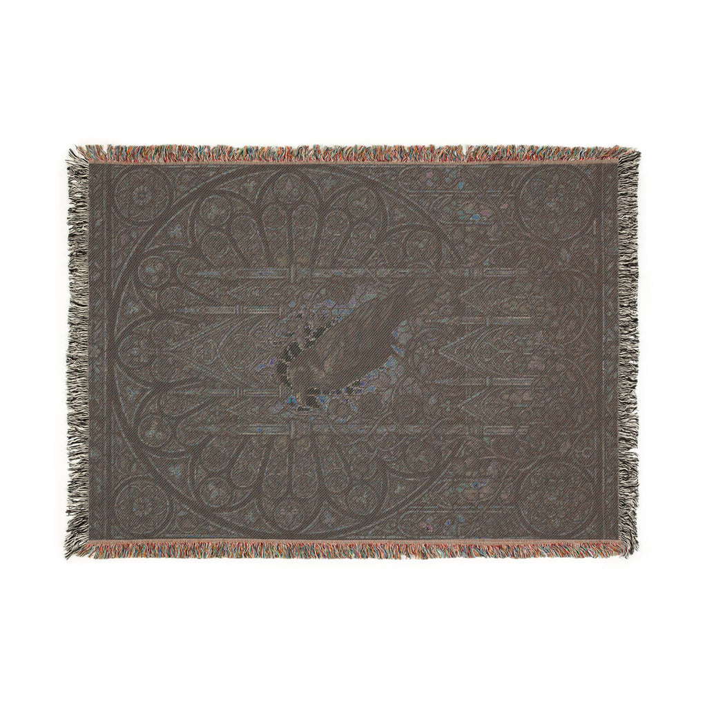 Gothic Raven Stained Glass Woven Throw Blanket  Dark Academia Tapestry