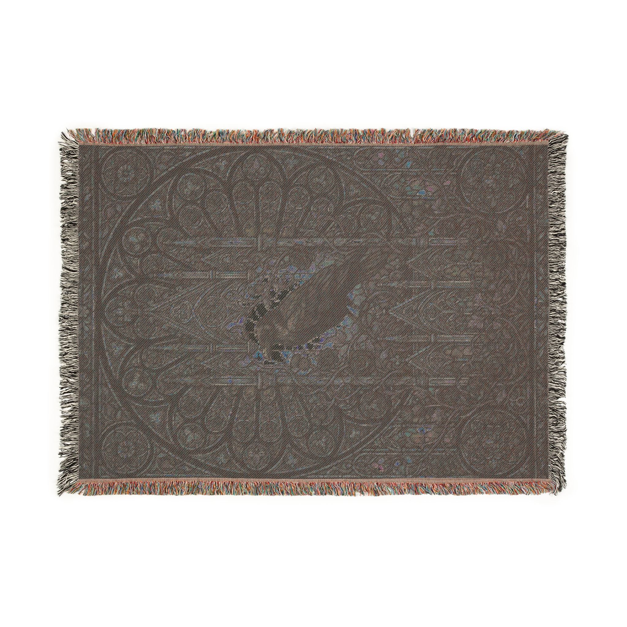 Gothic Raven Stained Glass Woven Throw Blanket  Dark Academia Tapestry