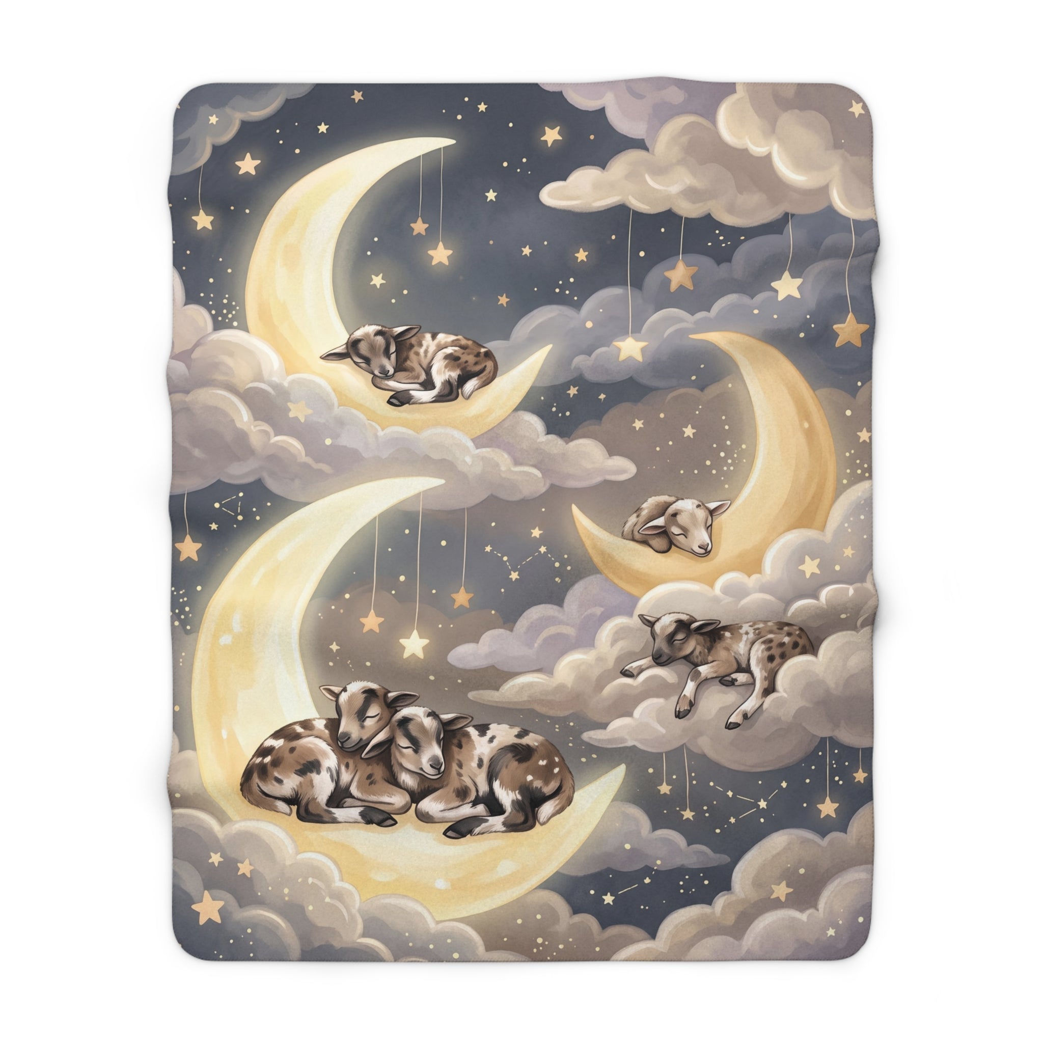Dreamy Moon & Spotted Lambs Sherpa Fleece Blanket Starry Night Nursery Throw