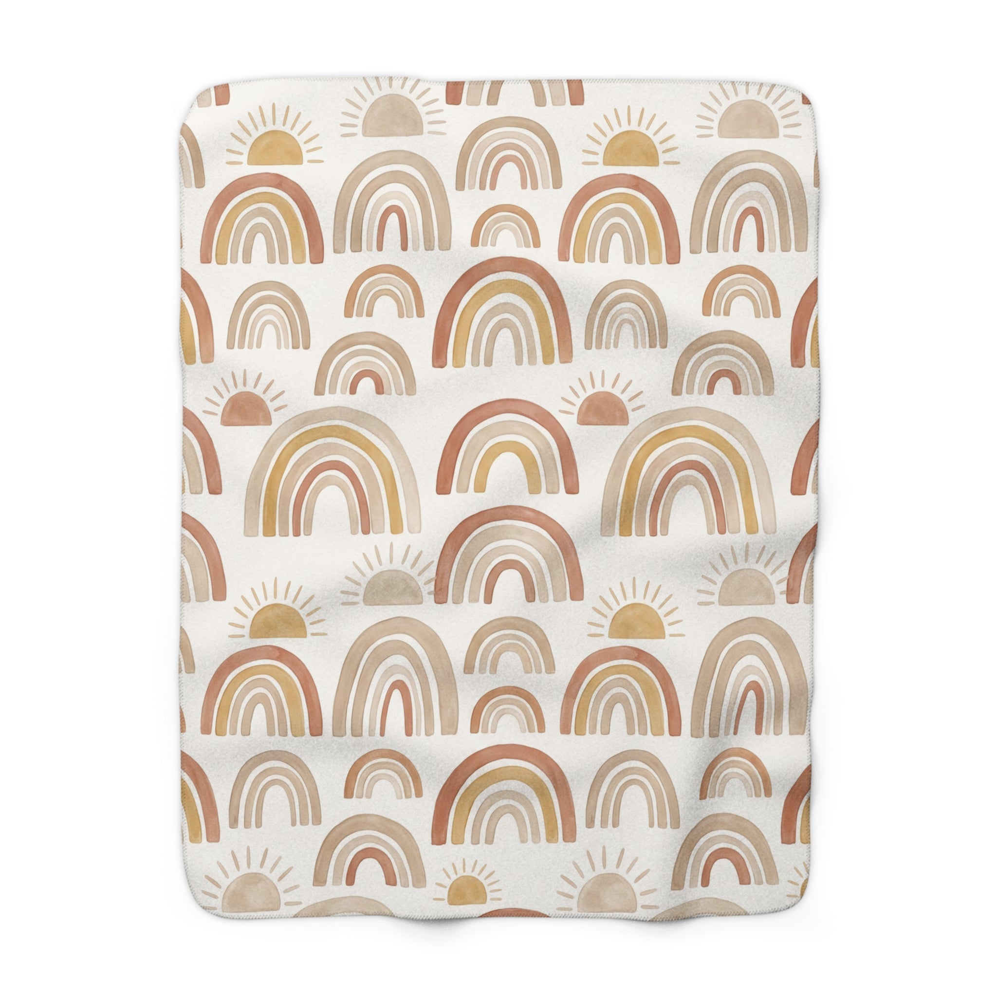 Boho Watercolor Rainbow & Sun Sherpa Fleece Blanket Neutral Nursery Throw