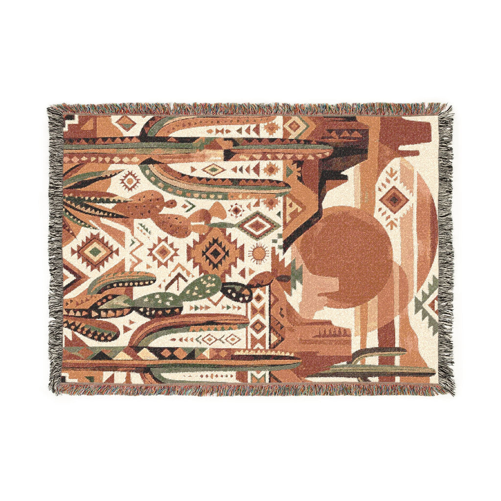 Southwestern Desert Sunset Woven Throw Blanket Boho Cactus Tapestry