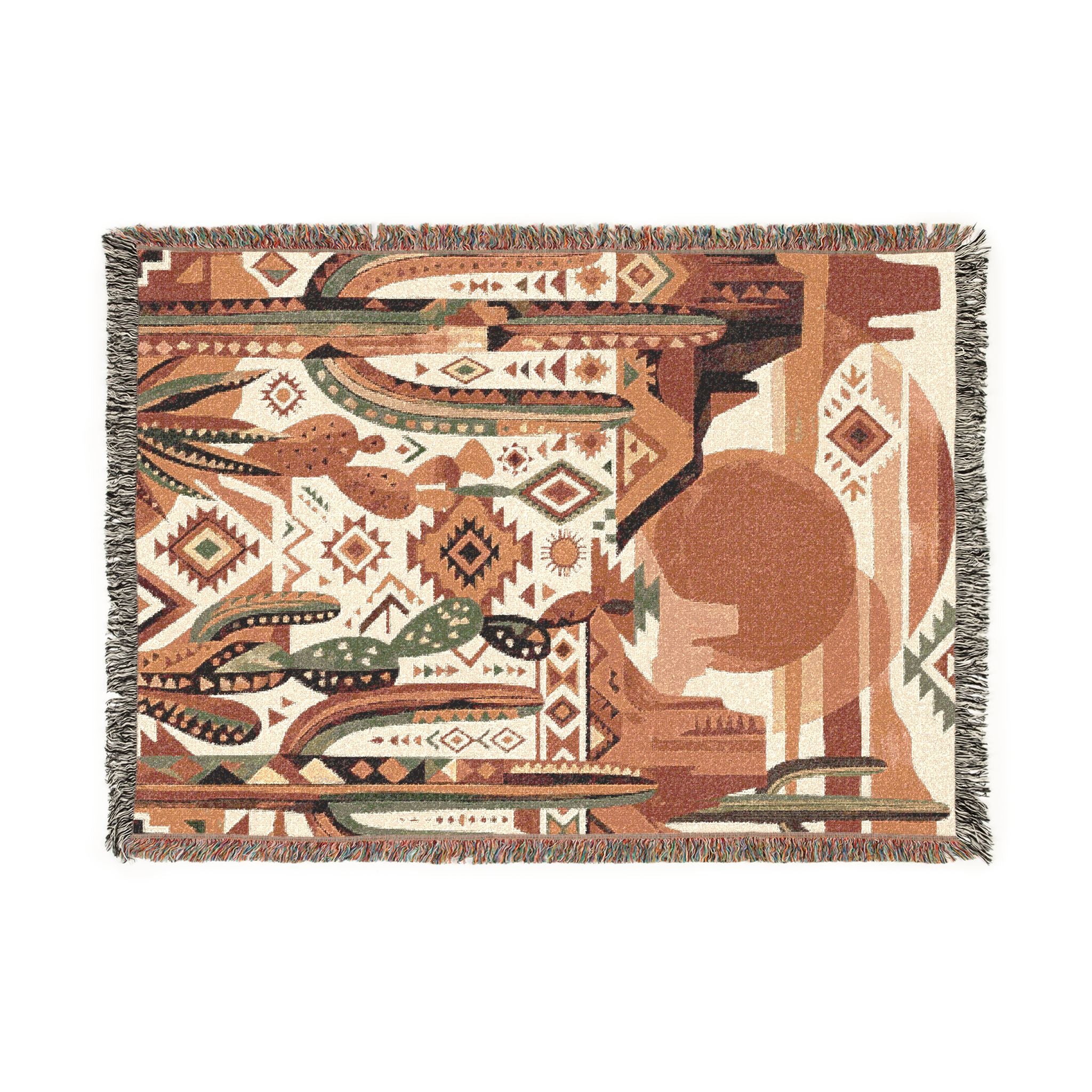 Southwestern Desert Sunset Woven Throw Blanket Boho Cactus Tapestry