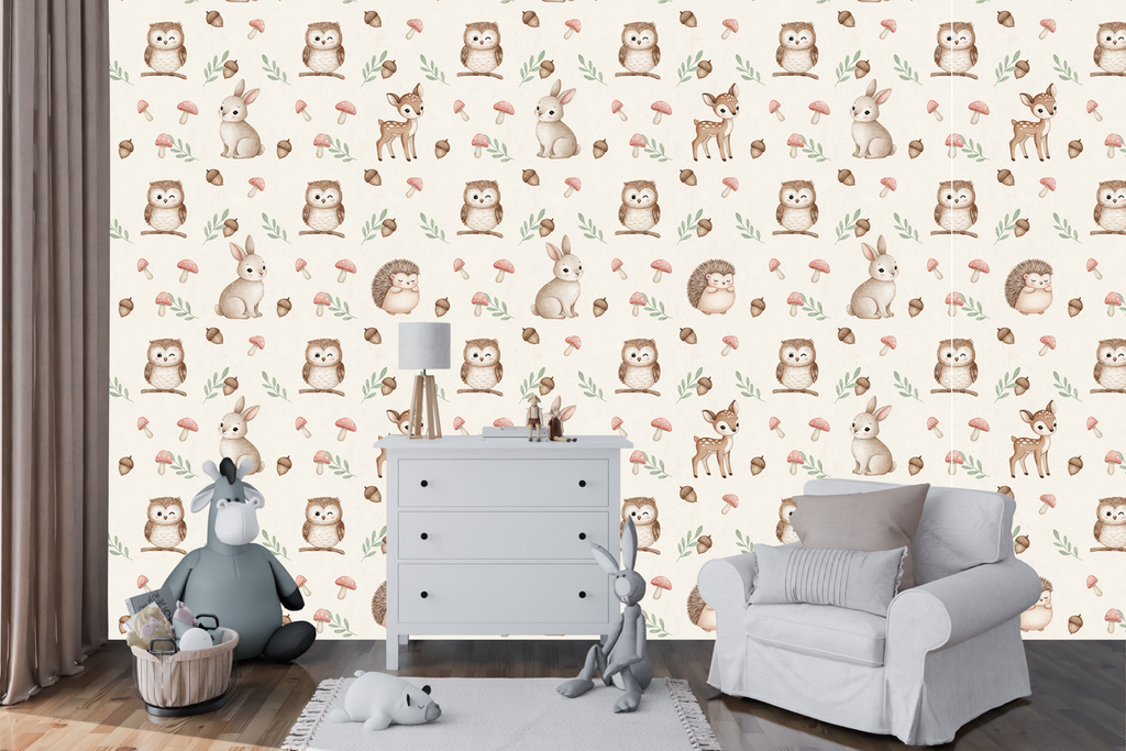 Neutral Woodland Animal Wallpaper Scandinavian Nursery Wall Decal