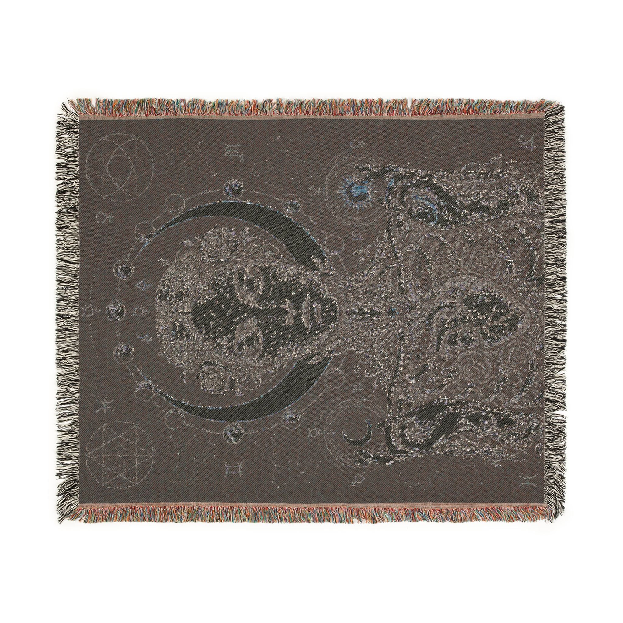 Mystical Celestial Goddess Woven Throw Blanket Dark Macabre Botanical Tapestry