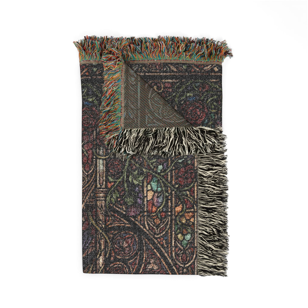 Gothic Raven Stained Glass Woven Throw Blanket  Dark Academia Tapestry