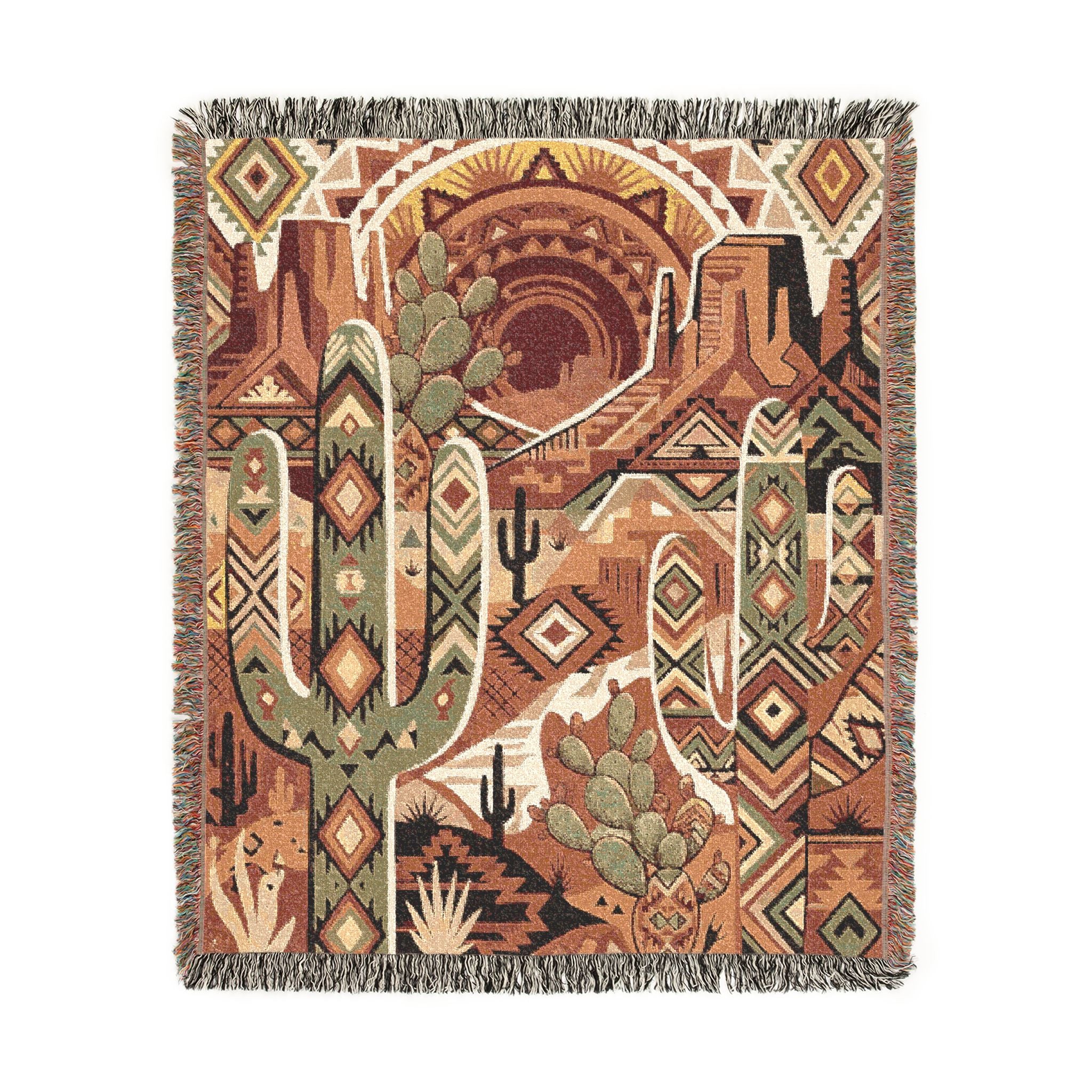 Southwestern Geometric Desert Woven Throw Blanket Boho Cactus Tapestry