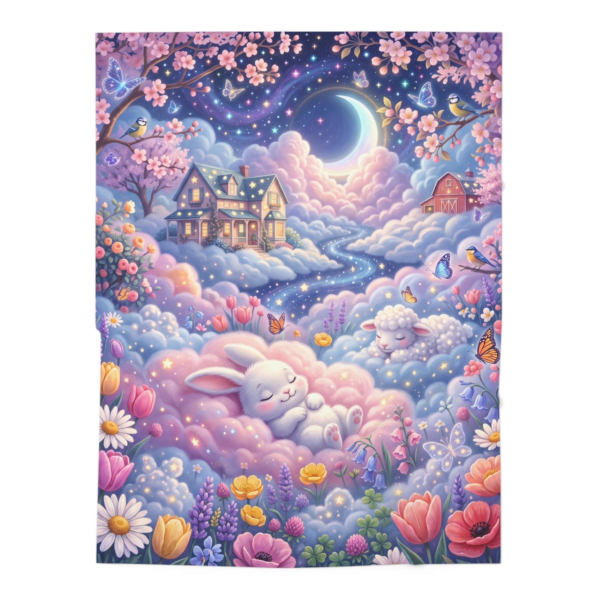 Magical Cloud Lullaby Jersey Baby Swaddle Blanket Dreamy Bunny & Lamb Throw