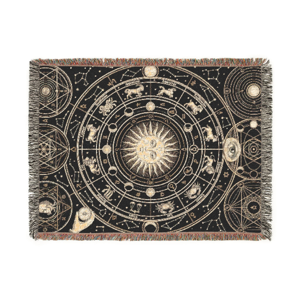 Vintage Esoteric Zodiac Woven Throw Blanket Sacred Geometry Tapestry