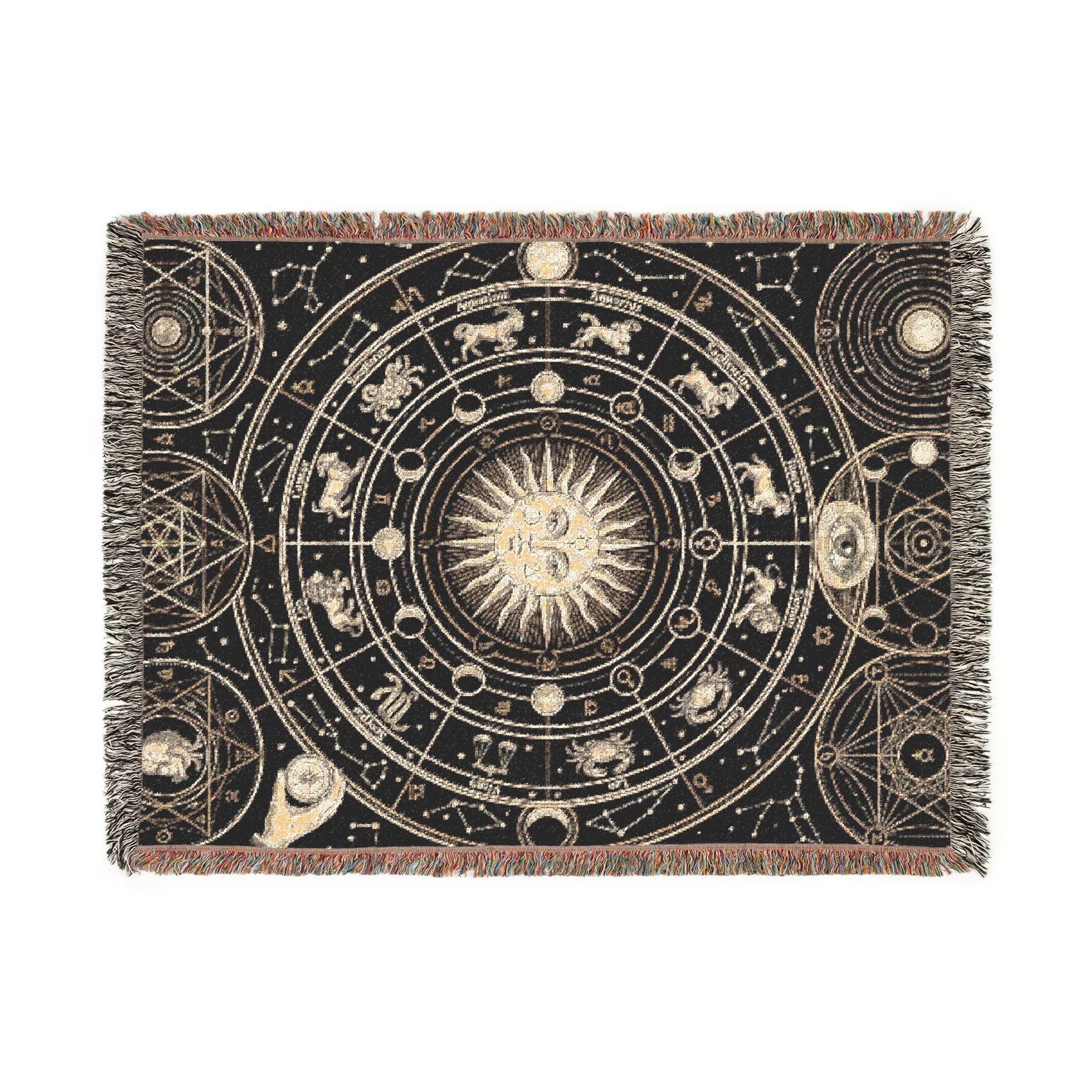 Vintage Esoteric Zodiac Woven Throw Blanket Sacred Geometry Tapestry