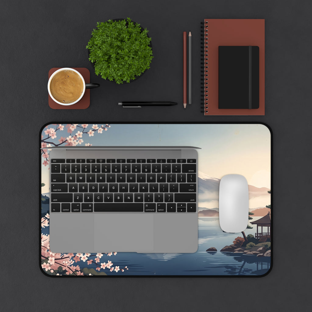 Vintage Mount Fuji Desk Mat Serene Japanese Landscape & Sakura Art Pad