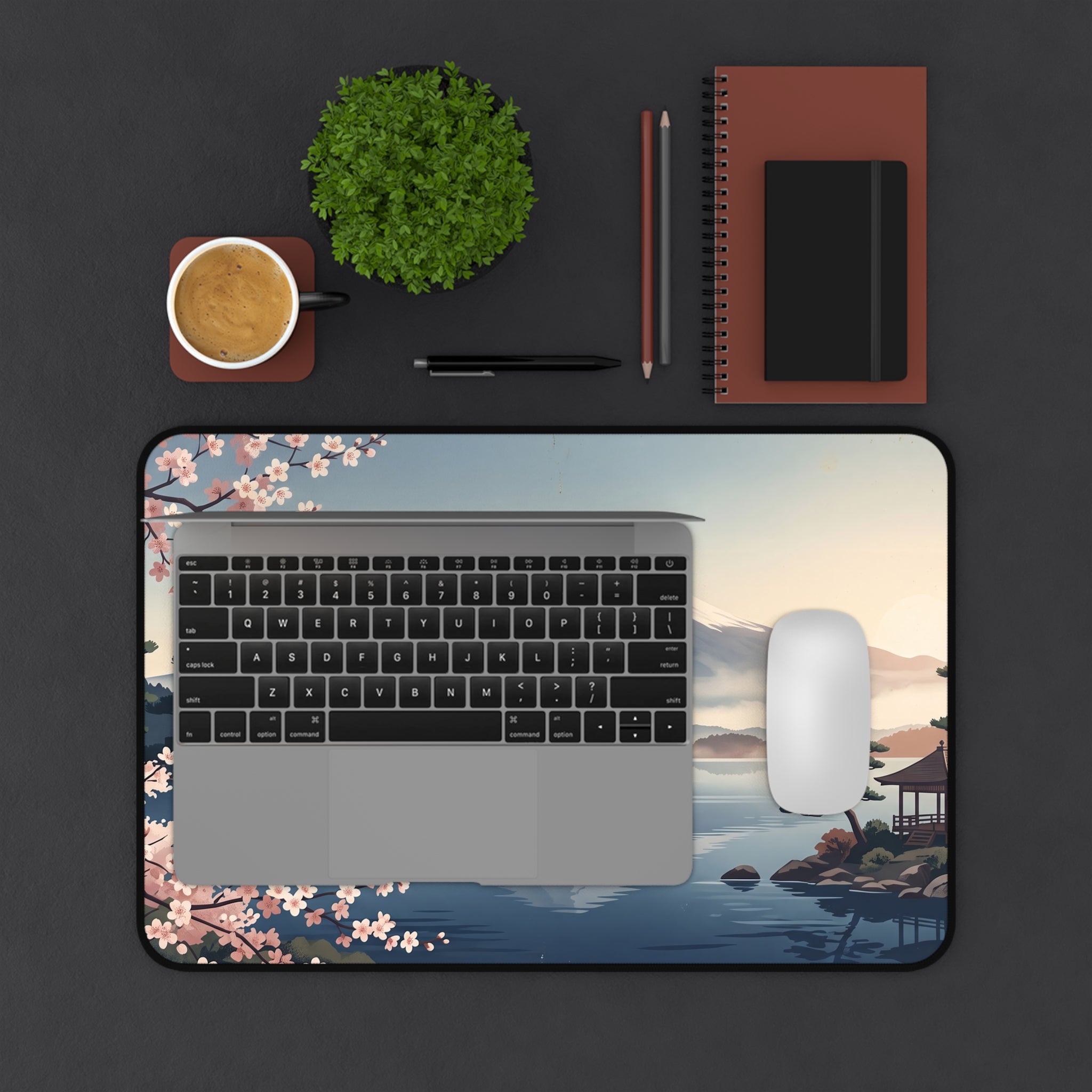 Vintage Mount Fuji Desk Mat Serene Japanese Landscape & Sakura Art Pad
