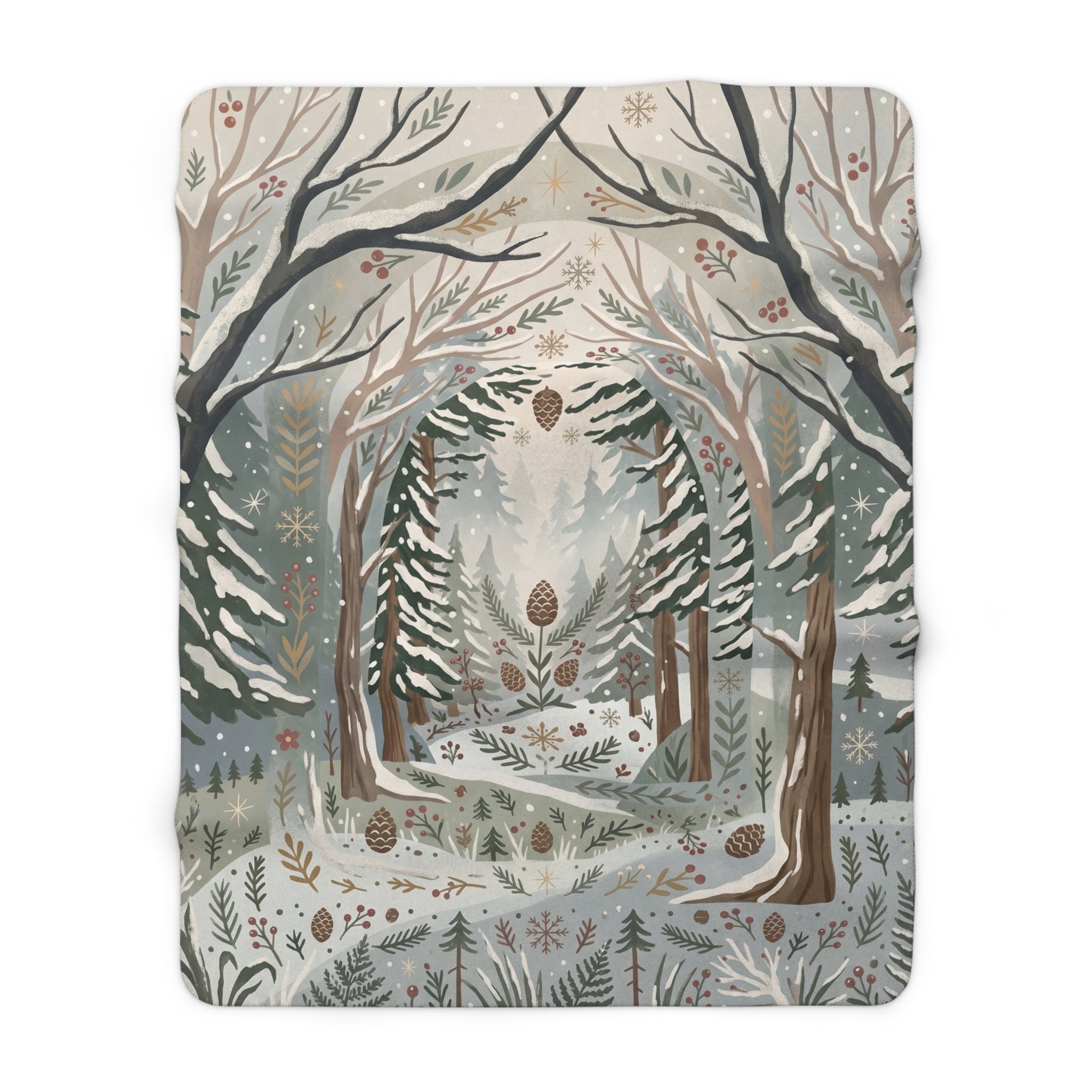 Serene Winter Woodland Sherpa Fleece Blanket Nordic Forest Cozy Throw