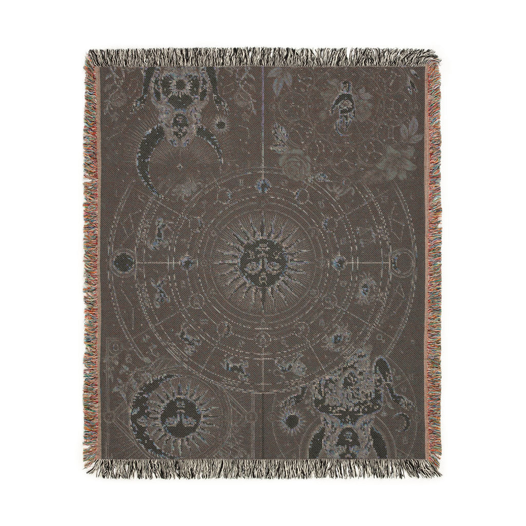 Vintage Celestial Zodiac Woven Throw Blanket Mystical Sun & Moon Tapestry