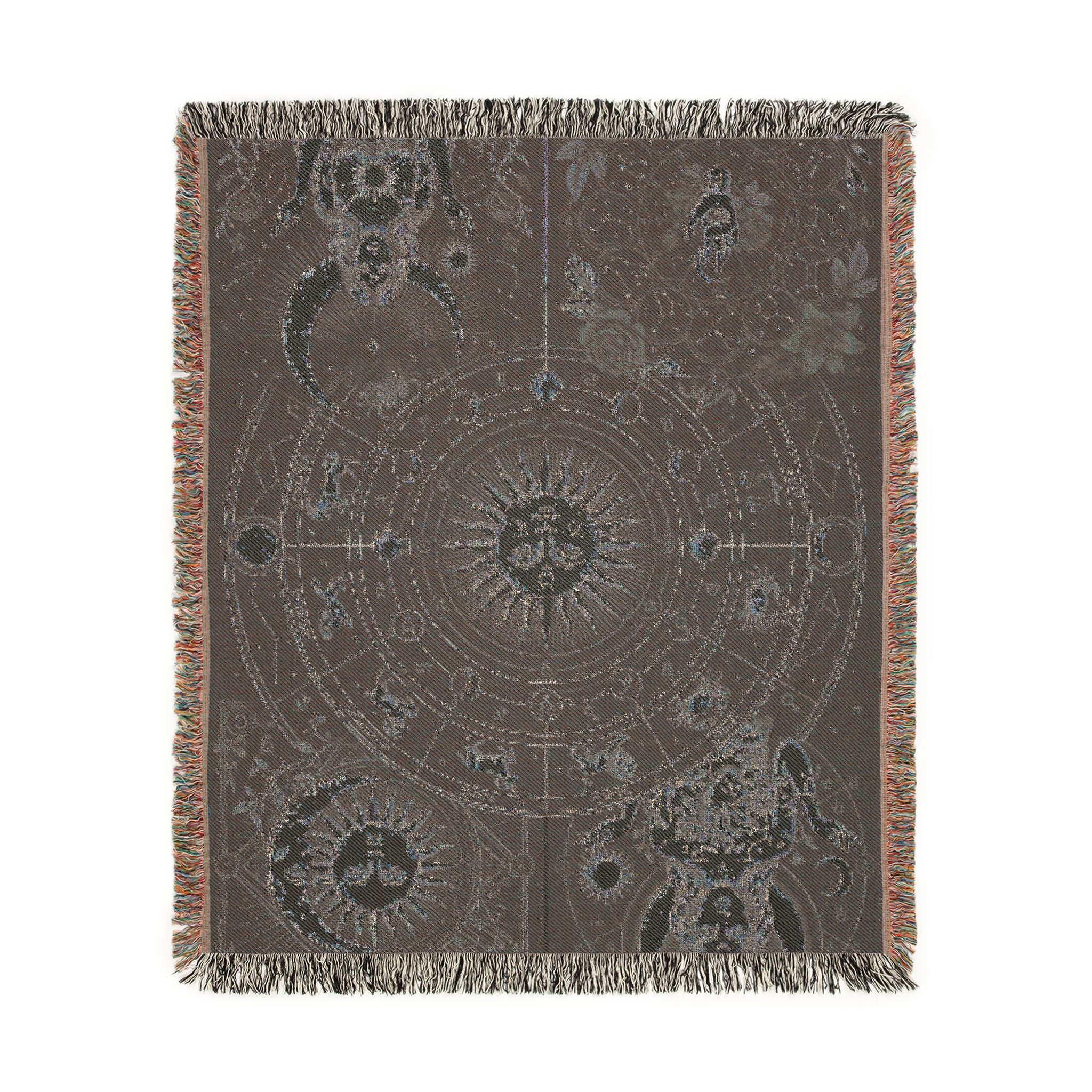 Vintage Celestial Zodiac Woven Throw Blanket Mystical Sun & Moon Tapestry